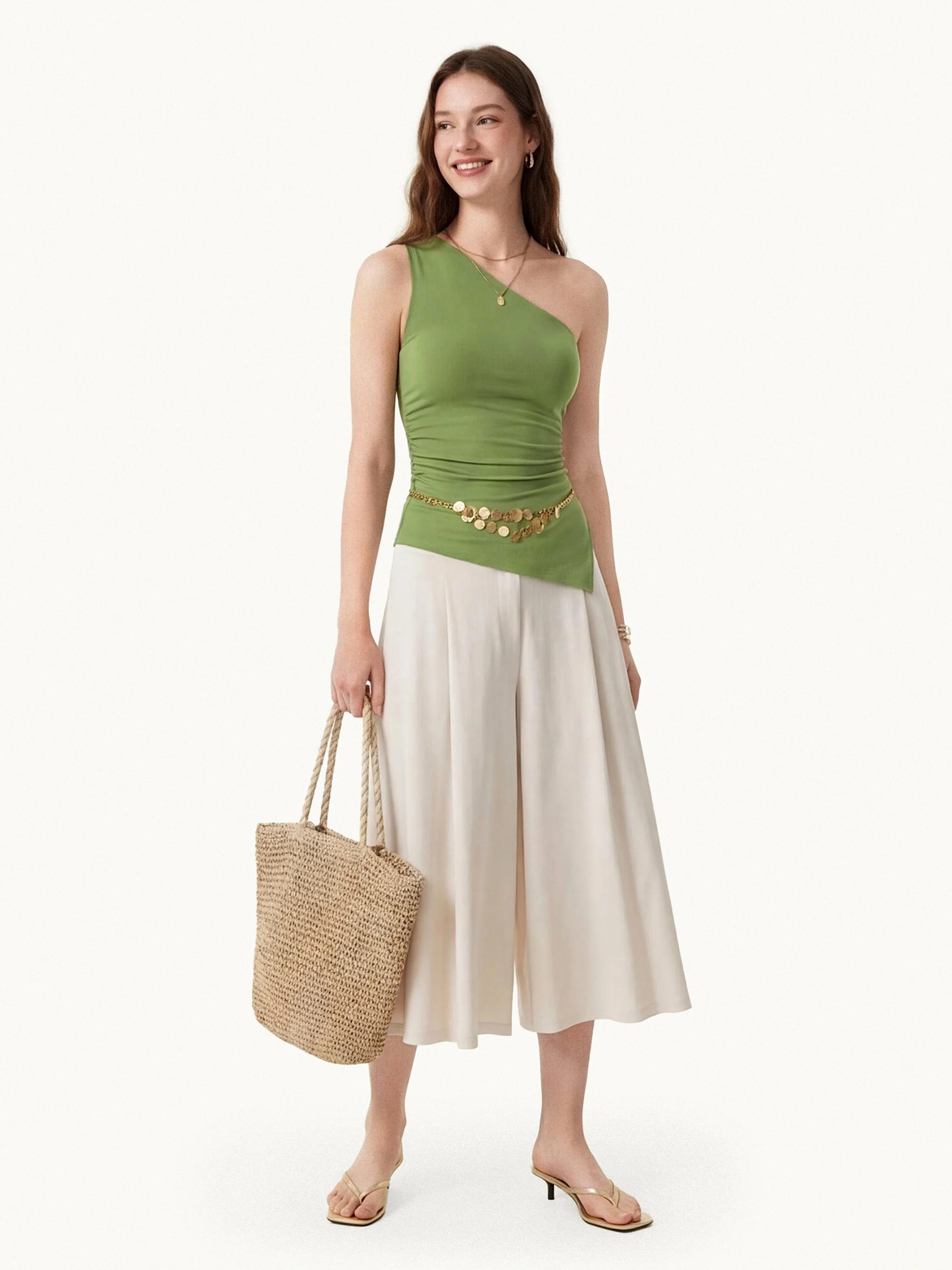 Linen Knit One Shoulder Bra Tank - Image 11
