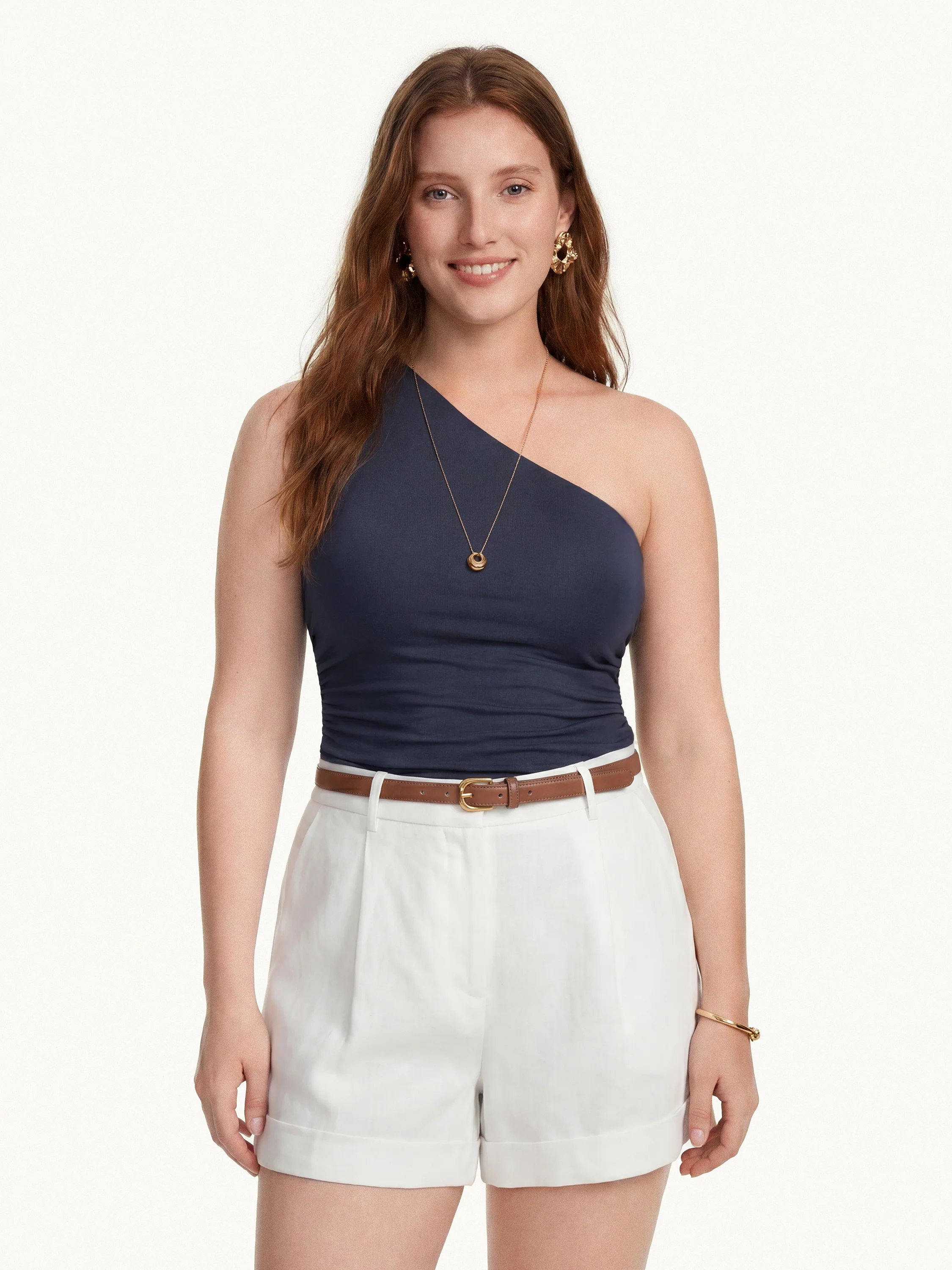 Linen Knit One Shoulder Bra Tank - Image 12