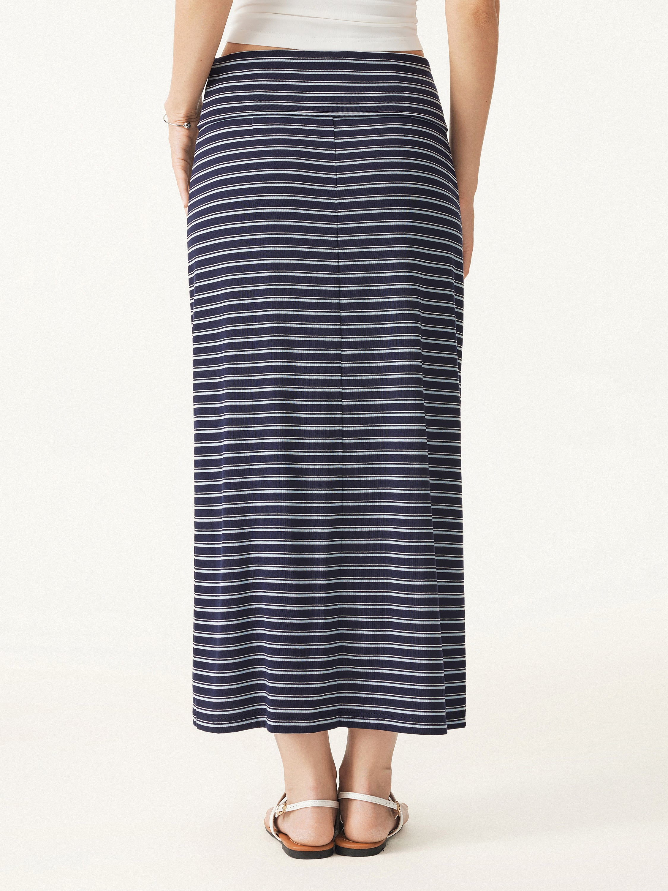 Low Rise Folded Waist Striped Midi Skirt - Image 10