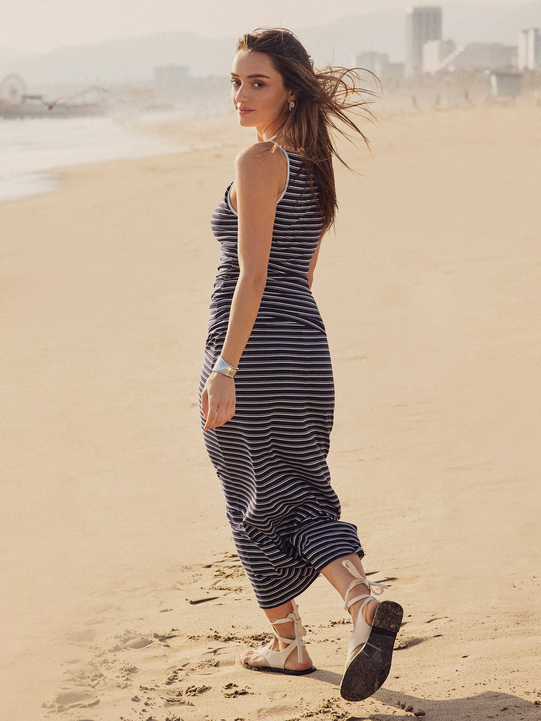 Low Rise Folded Waist Striped Midi Skirt - Image 3
