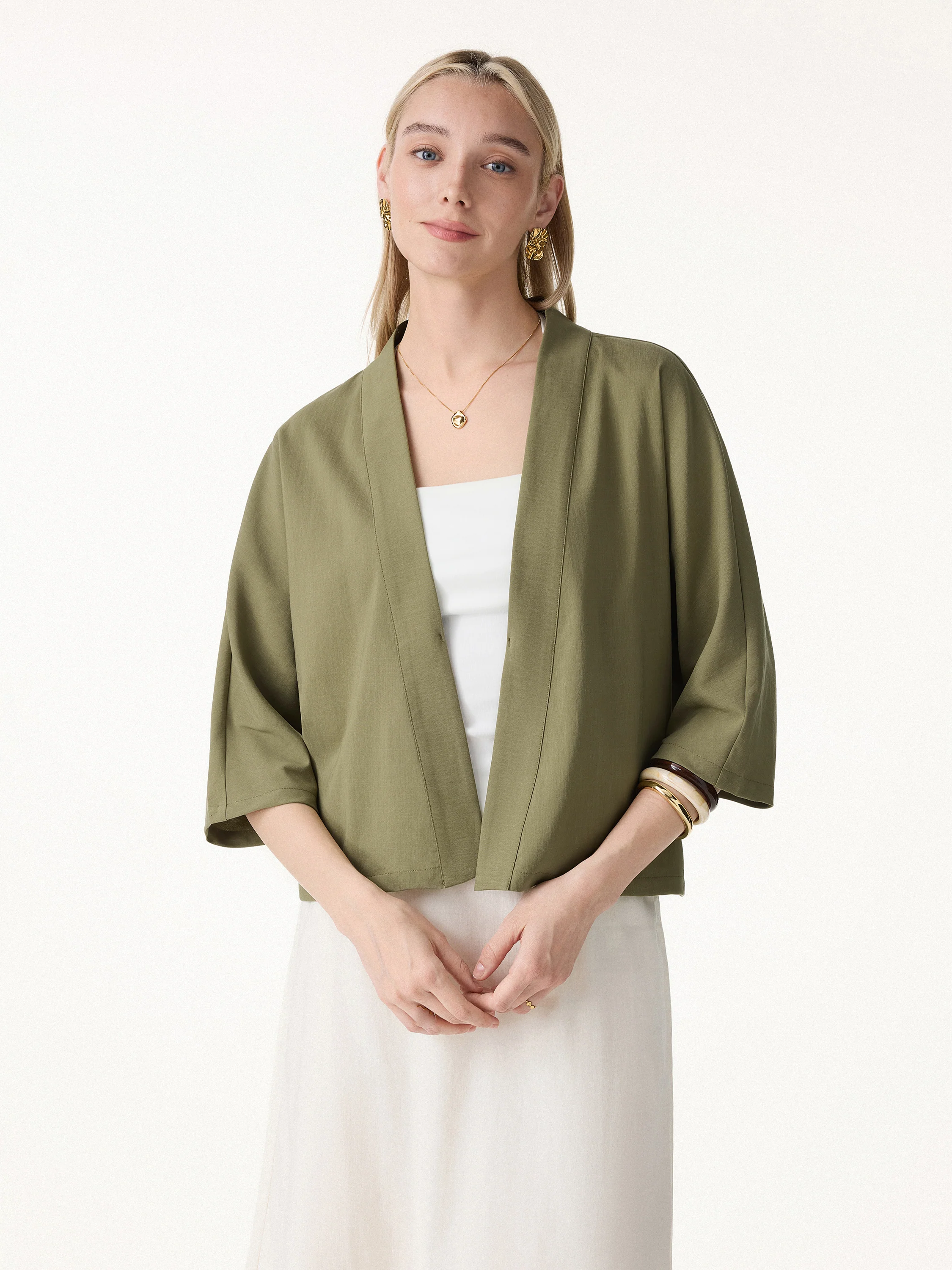 Lyocell-Linen 3/4 Sleeve Cardigan - Image 2