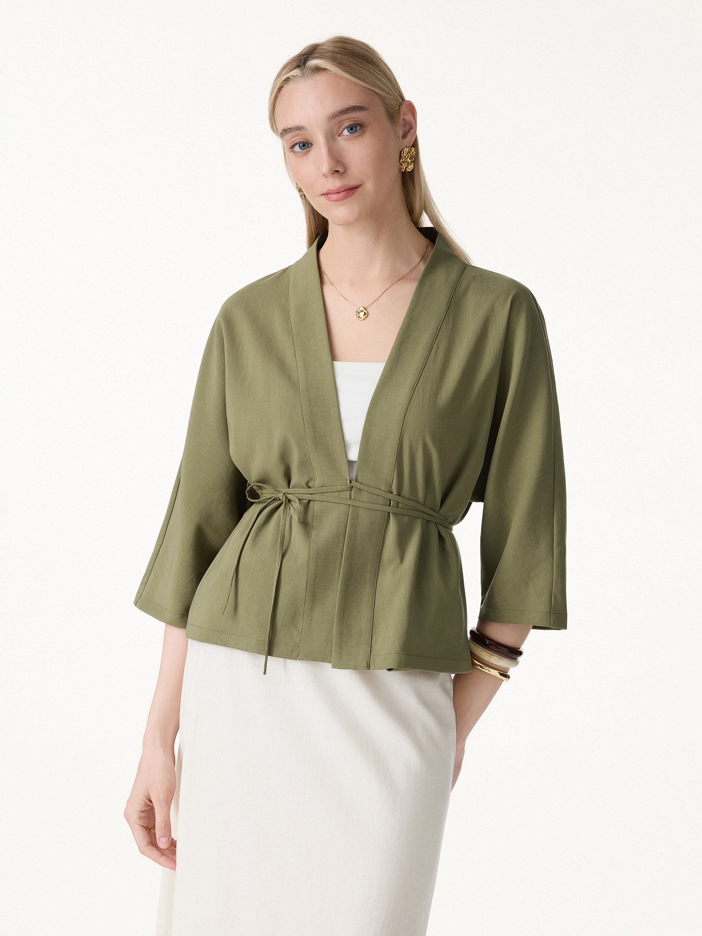 Lyocell-Linen 3/4 Sleeve Cardigan - Image 3