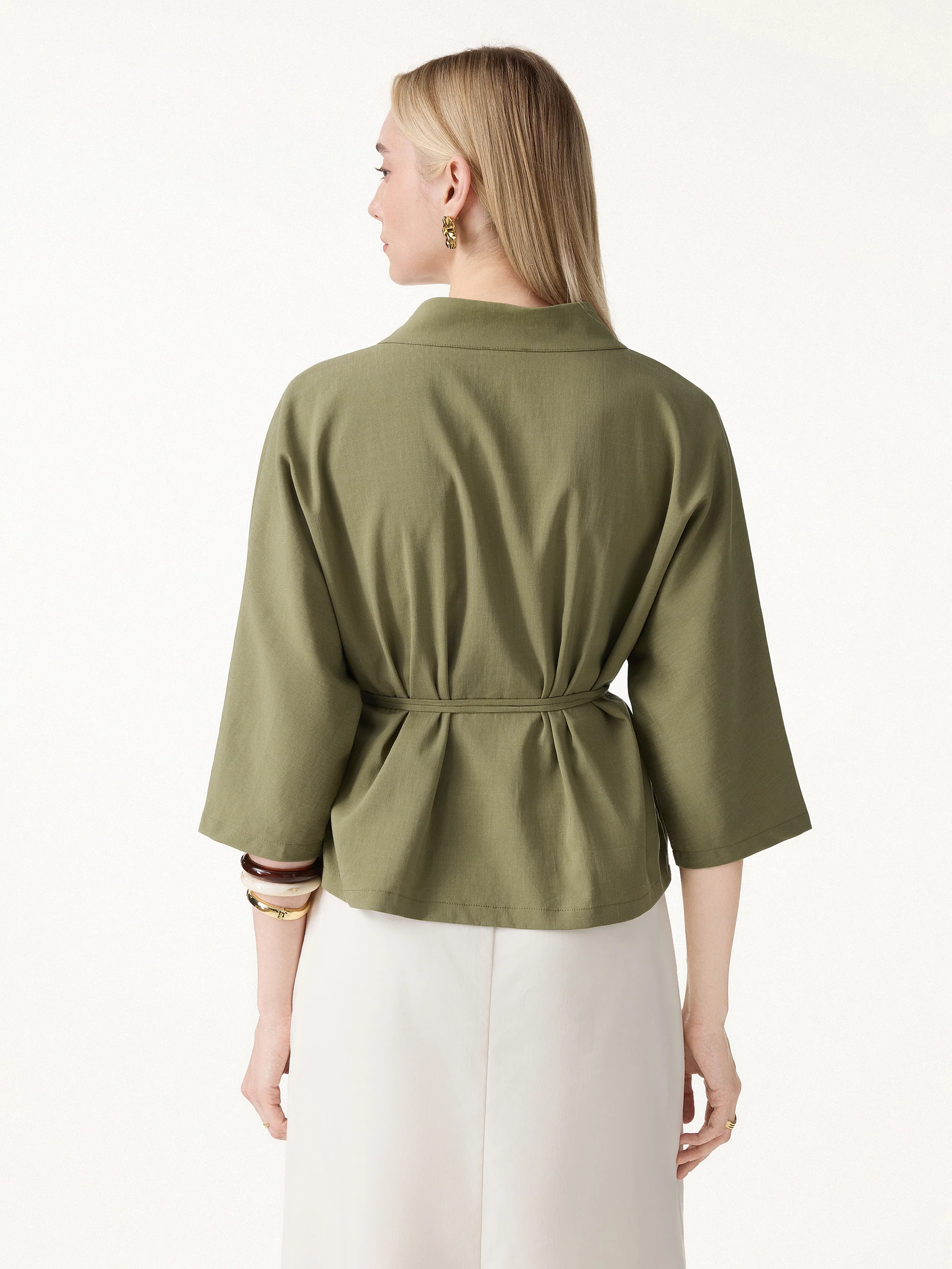 Lyocell-Linen 3/4 Sleeve Cardigan - Image 6