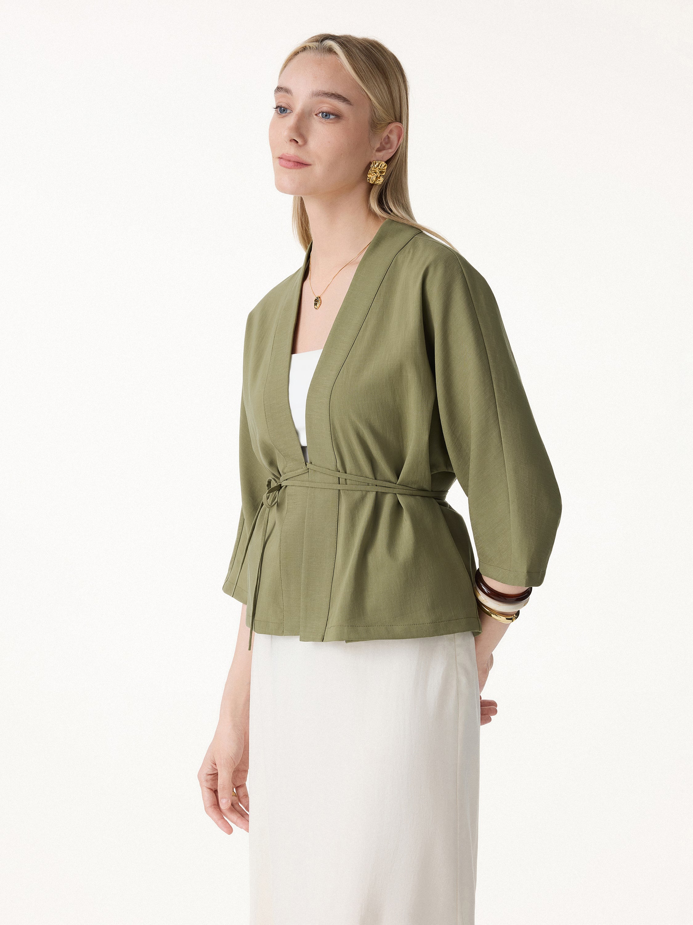 Lyocell-Linen 3/4 Sleeve Cardigan - Image 9