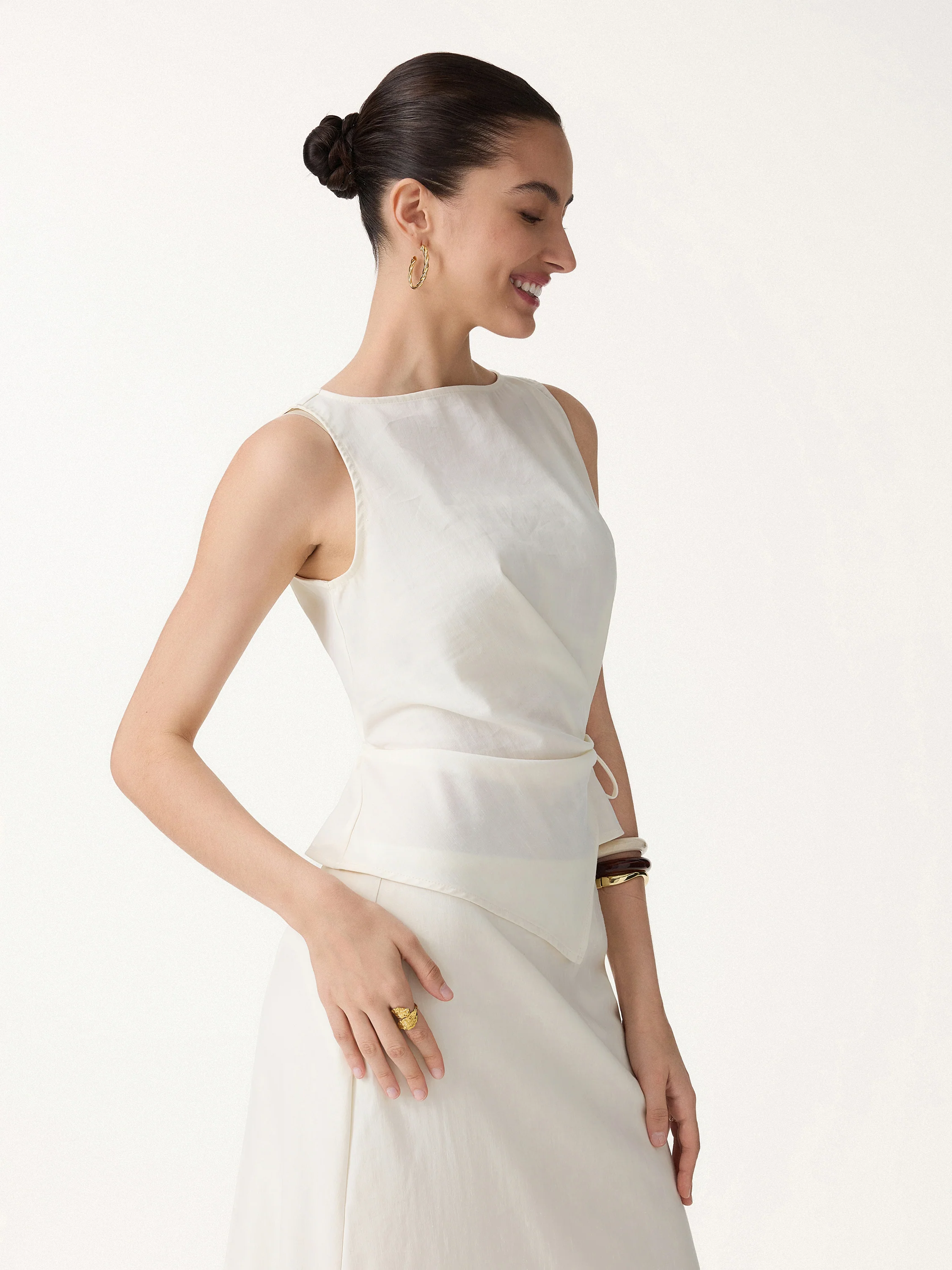 Lyocell-Linen Blend Boatneck Waist-Defined Top - Image 10