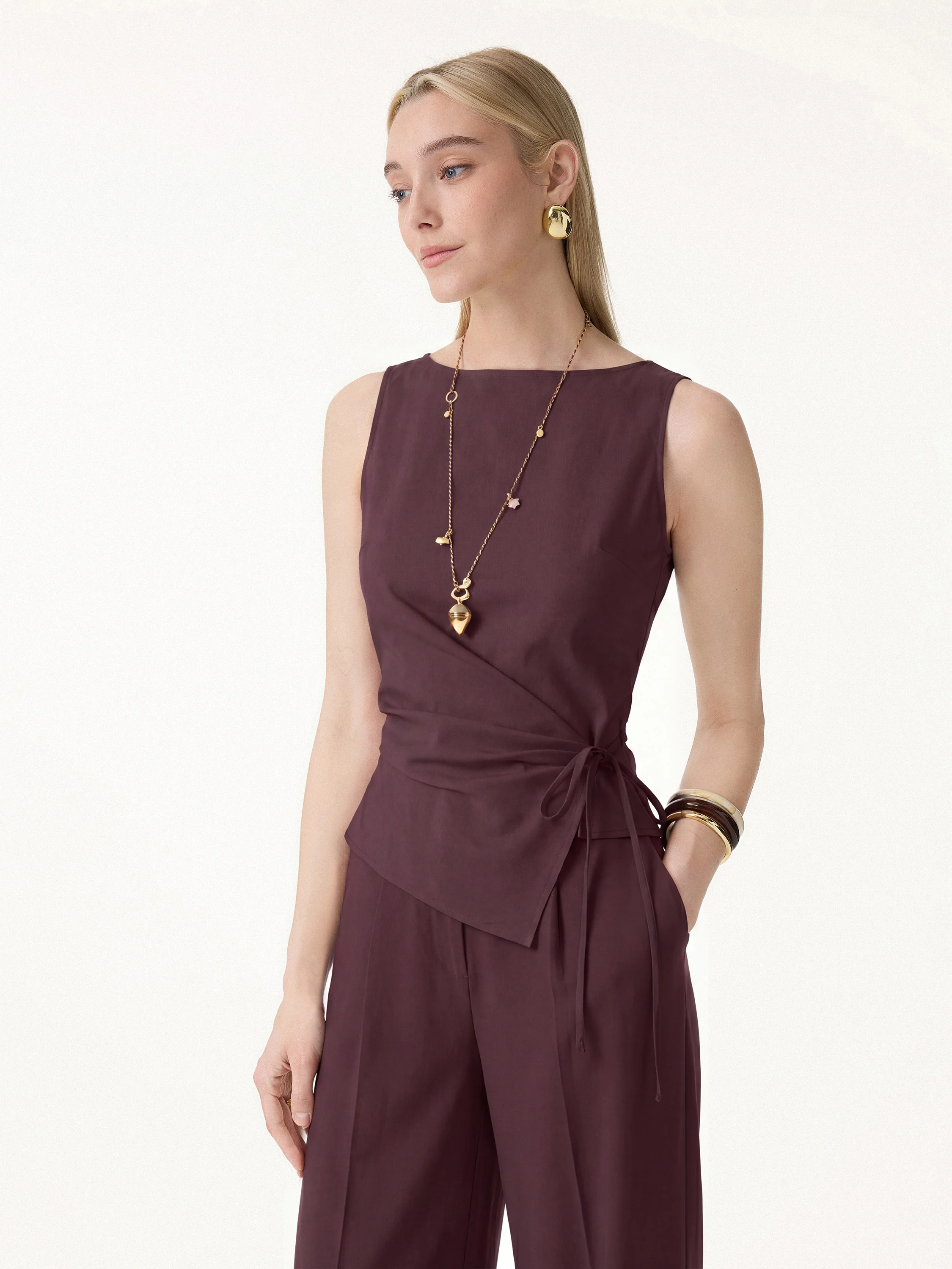 Lyocell-Linen Blend Boatneck Waist-Defined Top - Image 16