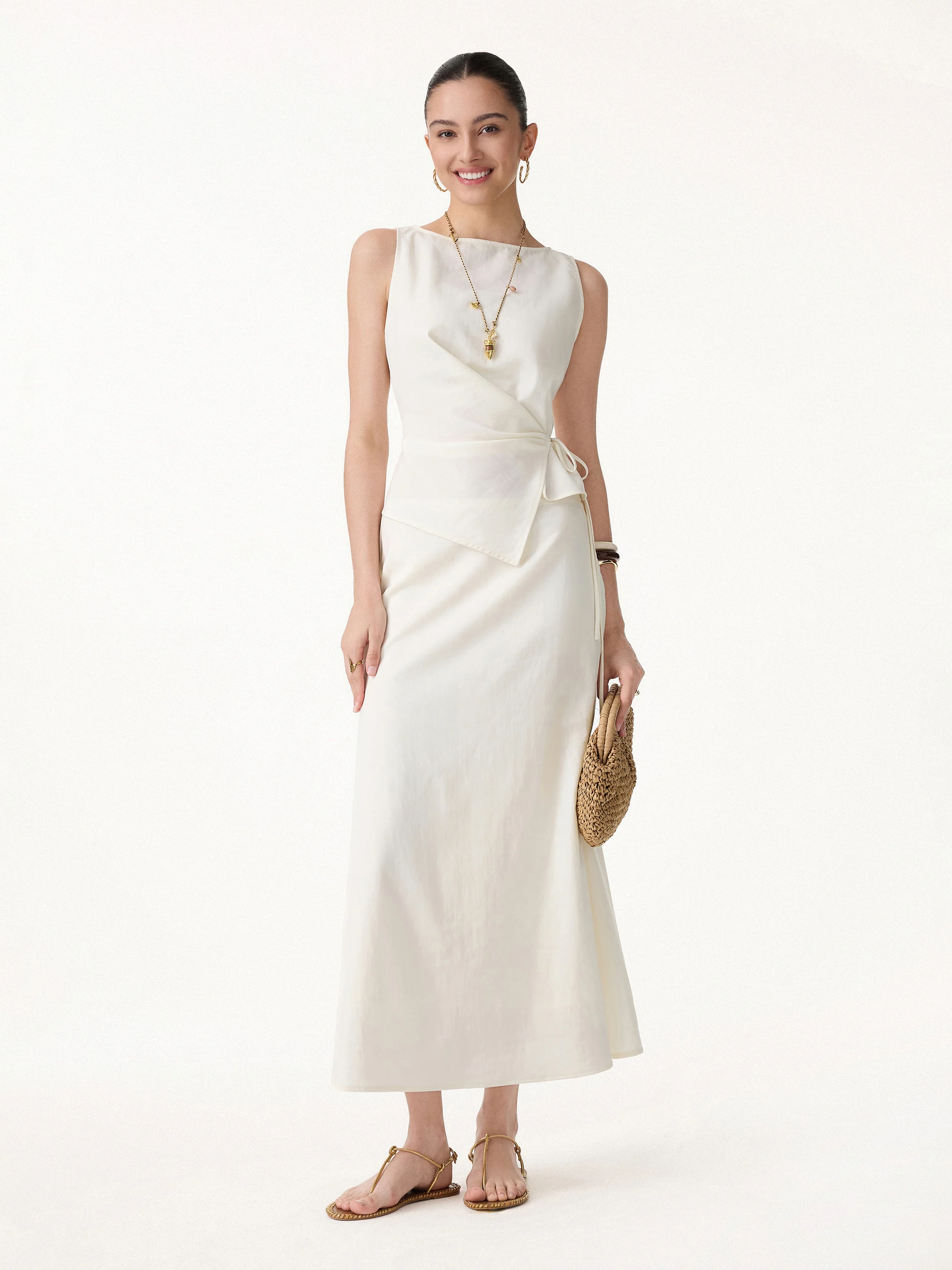 Lyocell-Linen Blend Boatneck Waist-Defined Top - Image 5
