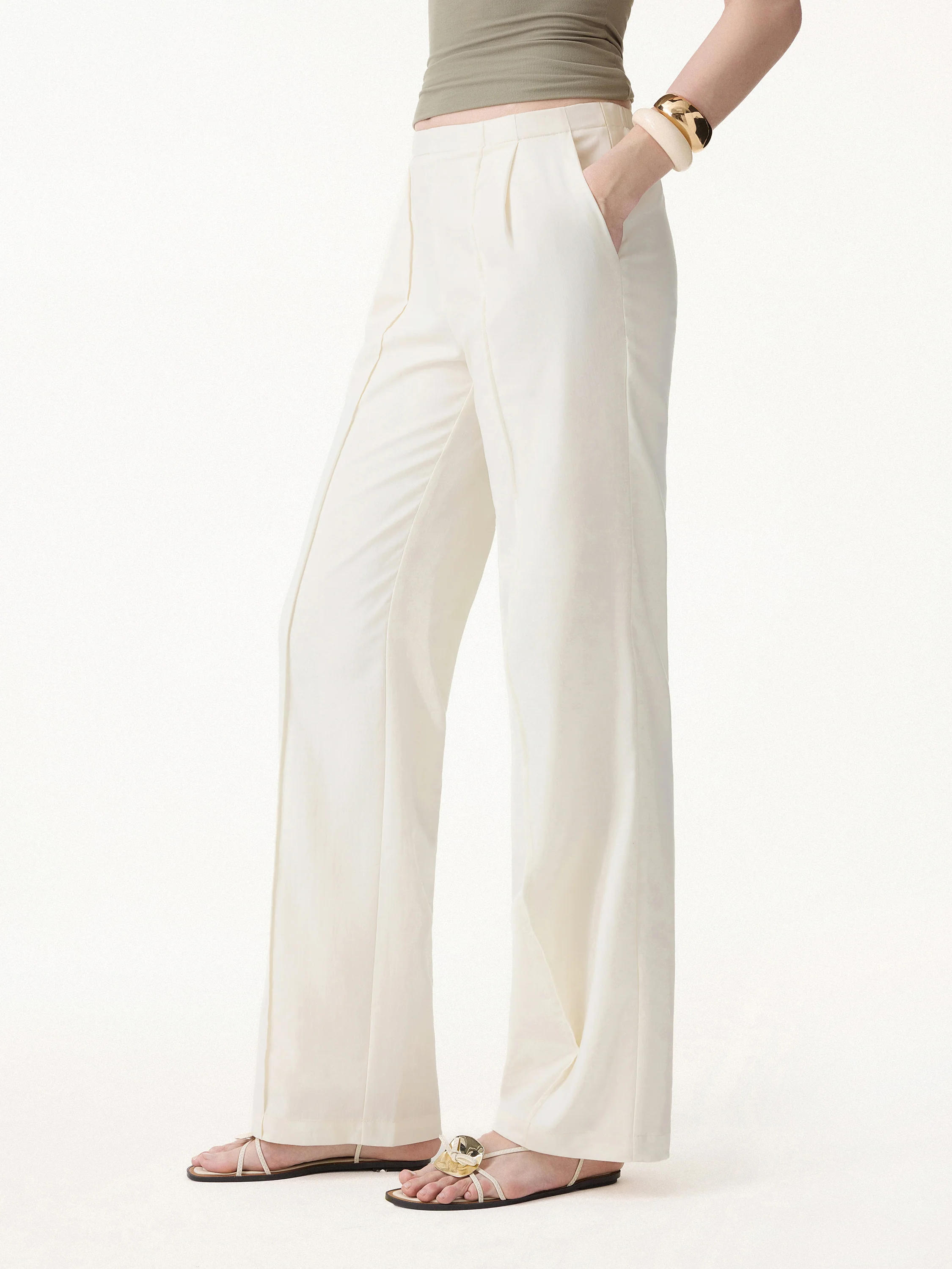 Lyocell-Linen Pintuck Wide Leg Vacay Pants