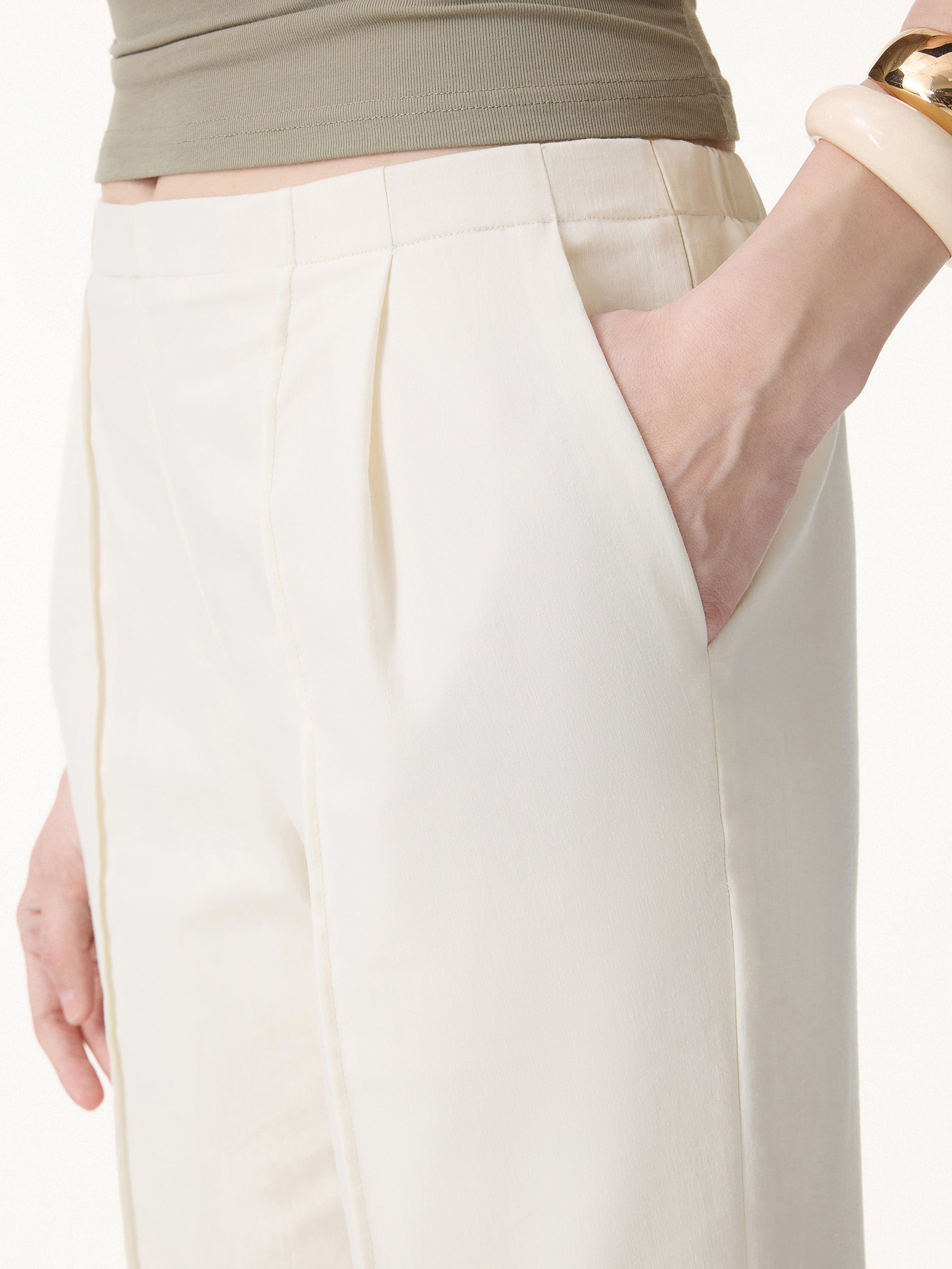 Lyocell-Linen Pintuck Wide Leg Vacay Pants - Image 3