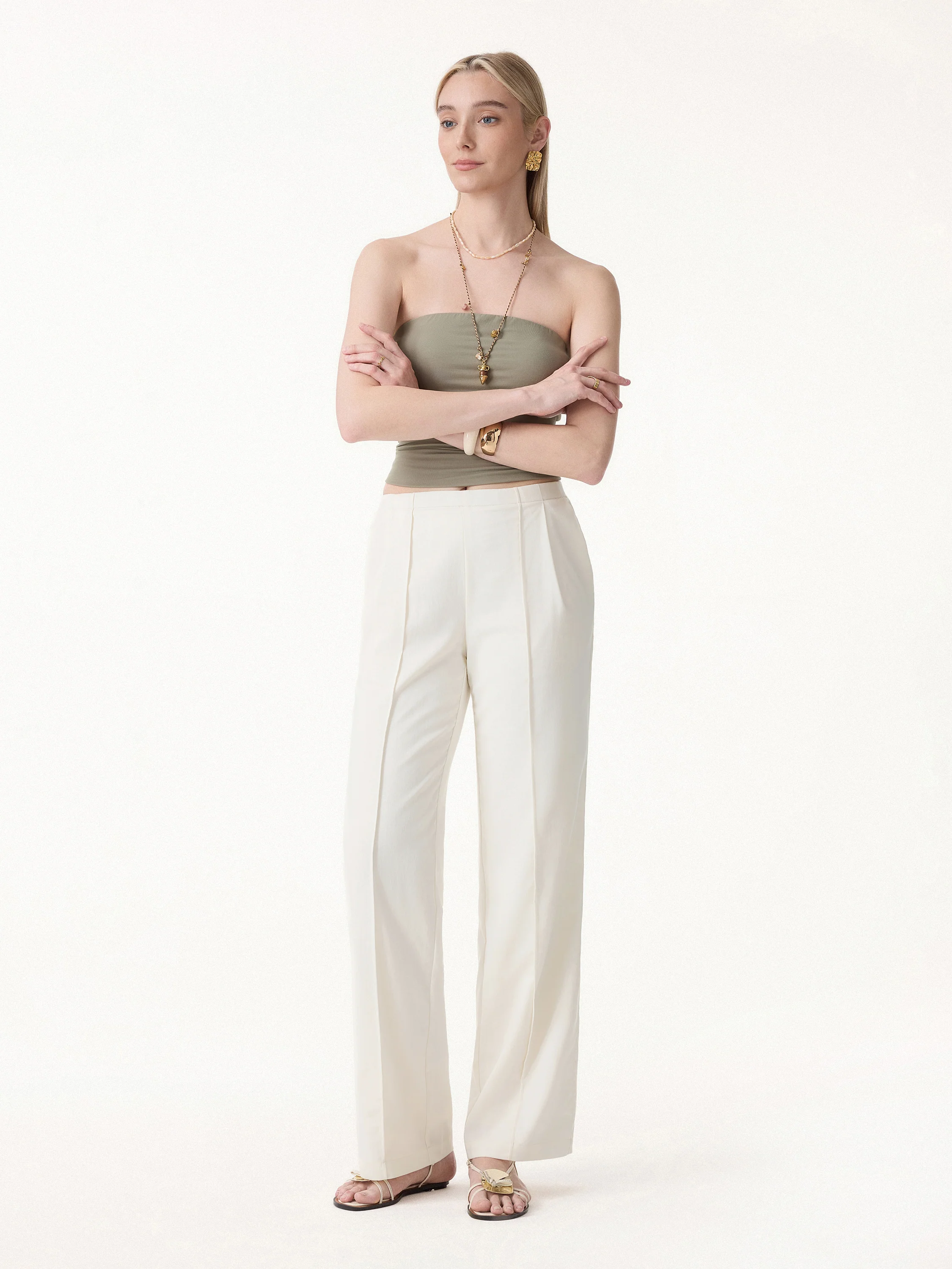 Lyocell-Linen Pintuck Wide Leg Vacay Pants - Image 5