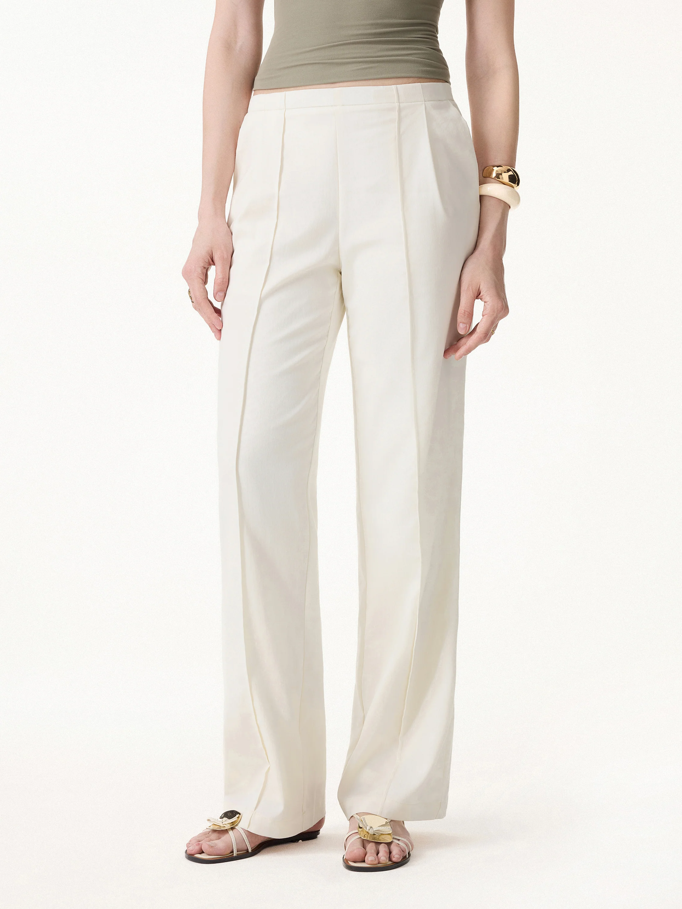 Lyocell-Linen Pintuck Wide Leg Vacay Pants - Image 6