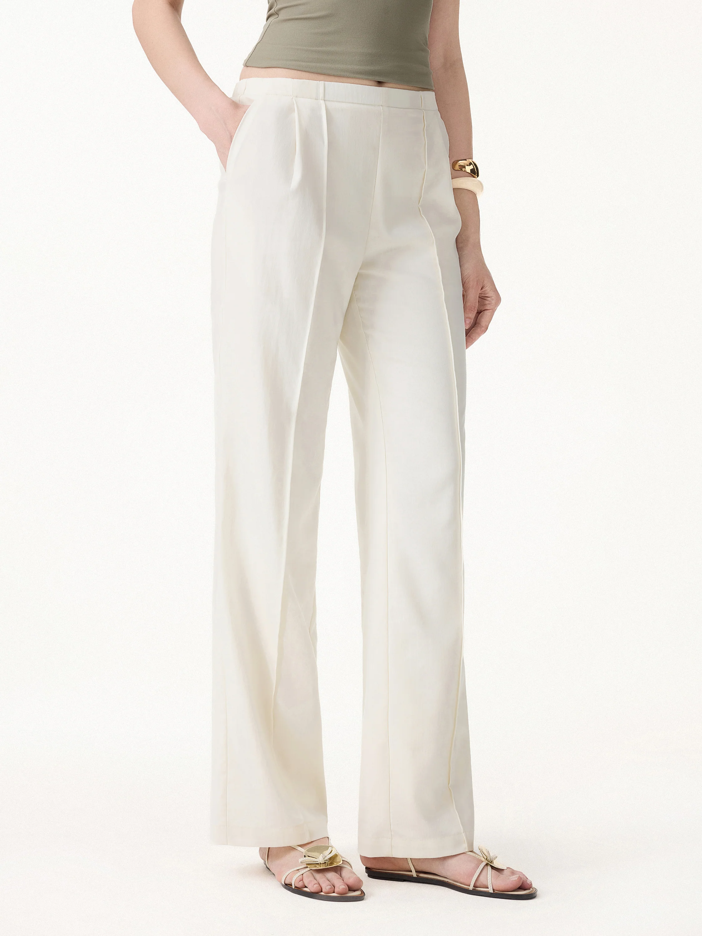 Lyocell-Linen Pintuck Wide Leg Vacay Pants - Image 7