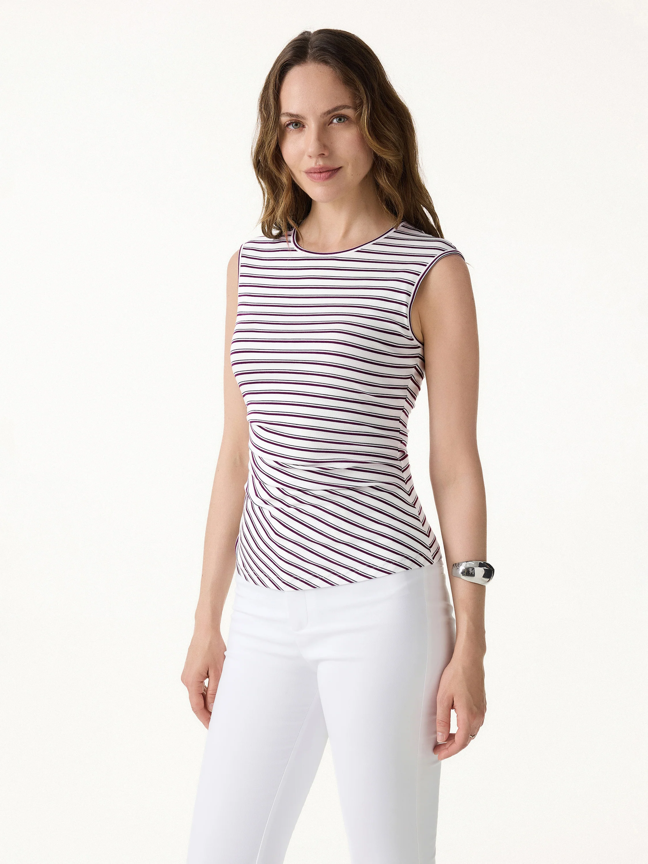 Lyocell Striped Tucked Sleeveless Bra Top - Image 6