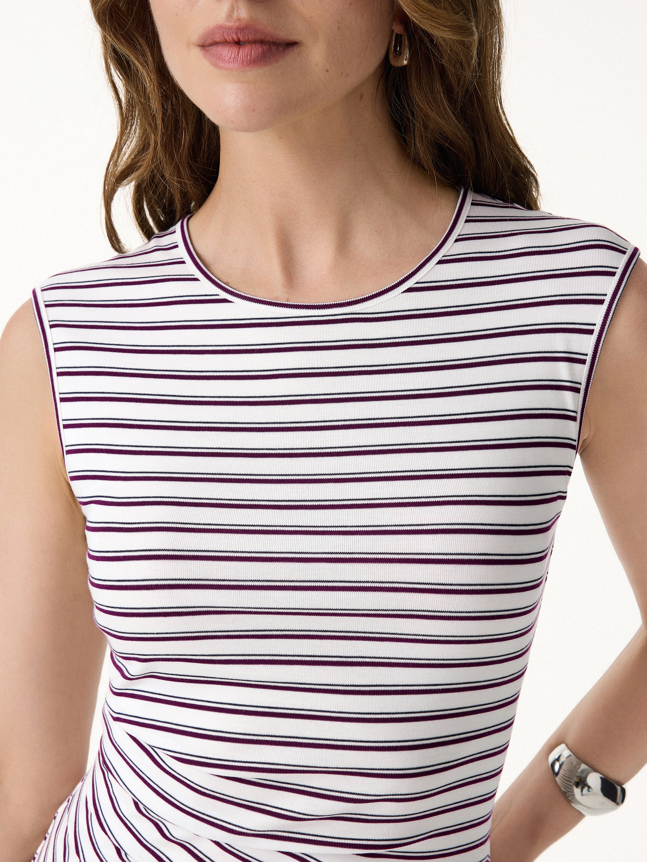 Lyocell Striped Tucked Sleeveless Bra Top - Image 7