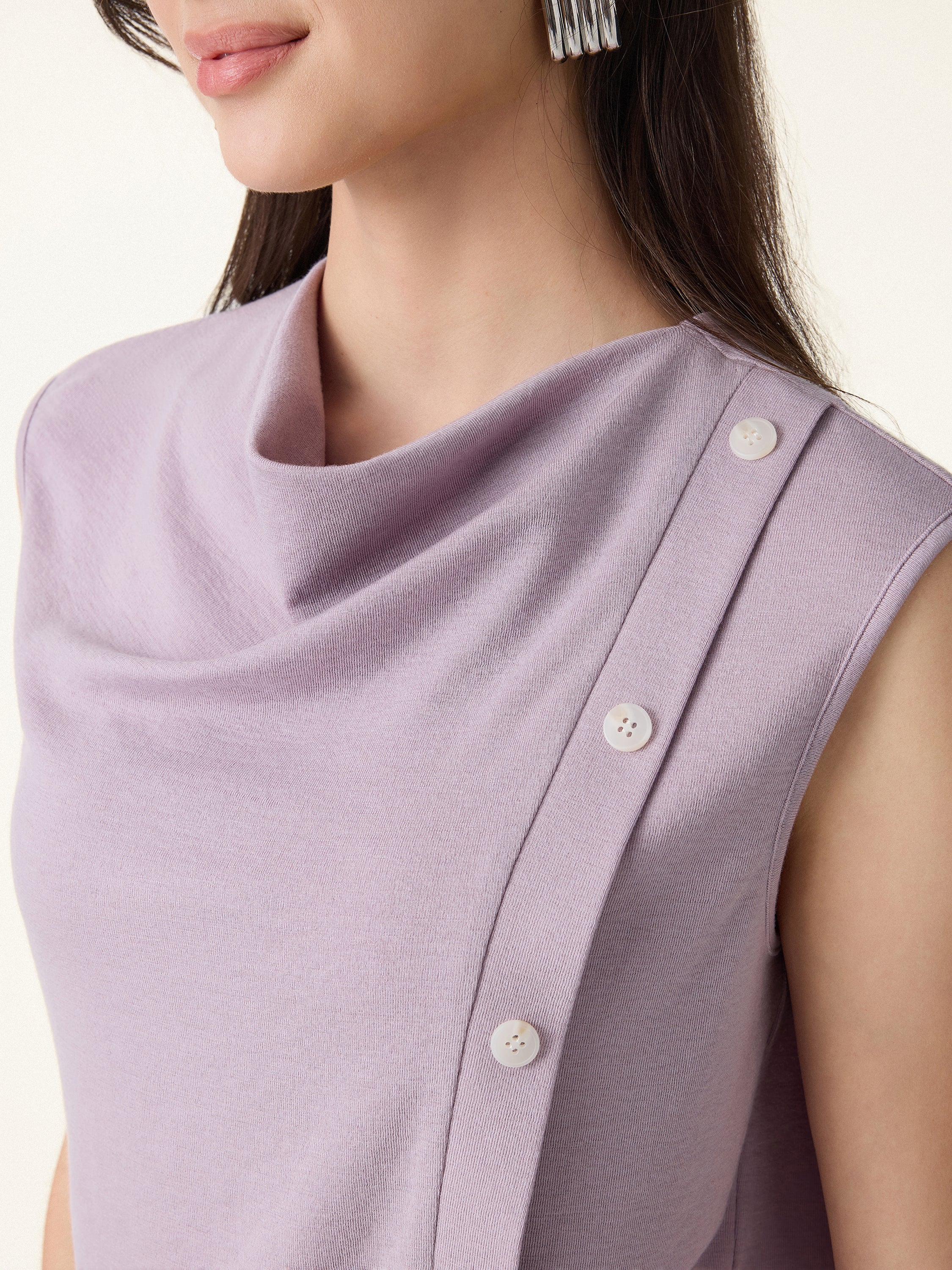 Lyocell Wool Cowl Neck Top with Banded Hem - Image 3
