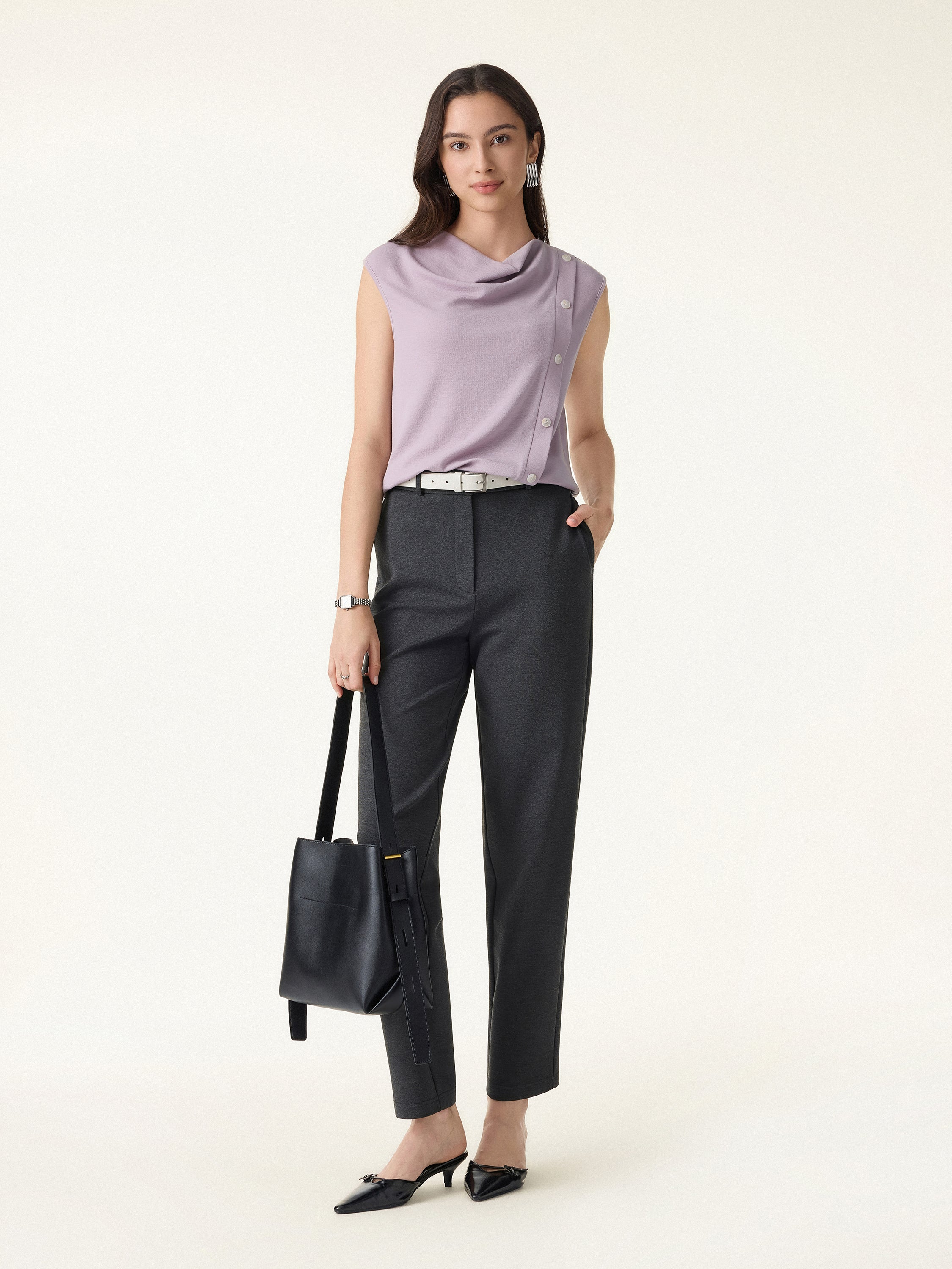 Lyocell Wool Cowl Neck Top with Banded Hem - Image 5