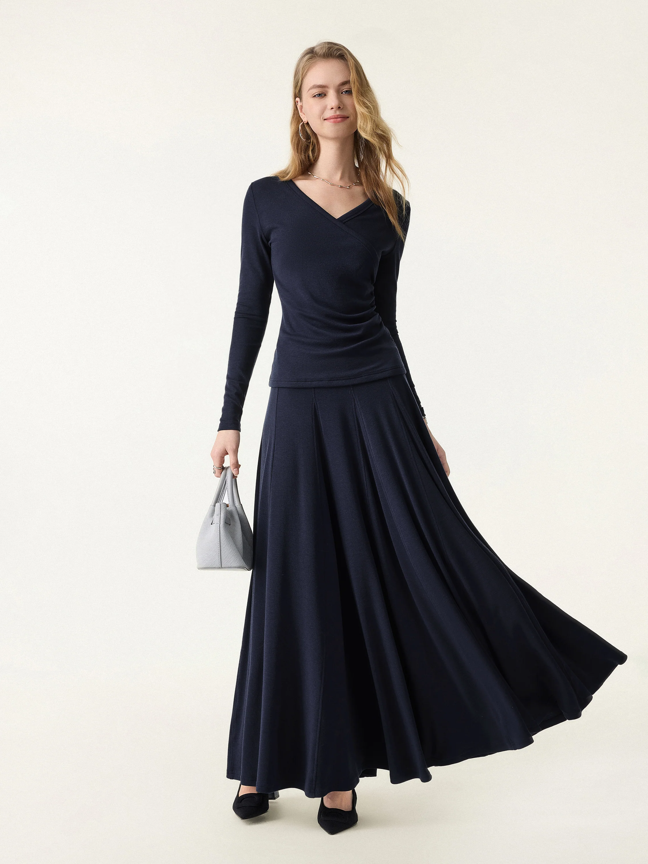 Lyocell Wool Godet Hem Pull-on Maxi Skirt - Image 3