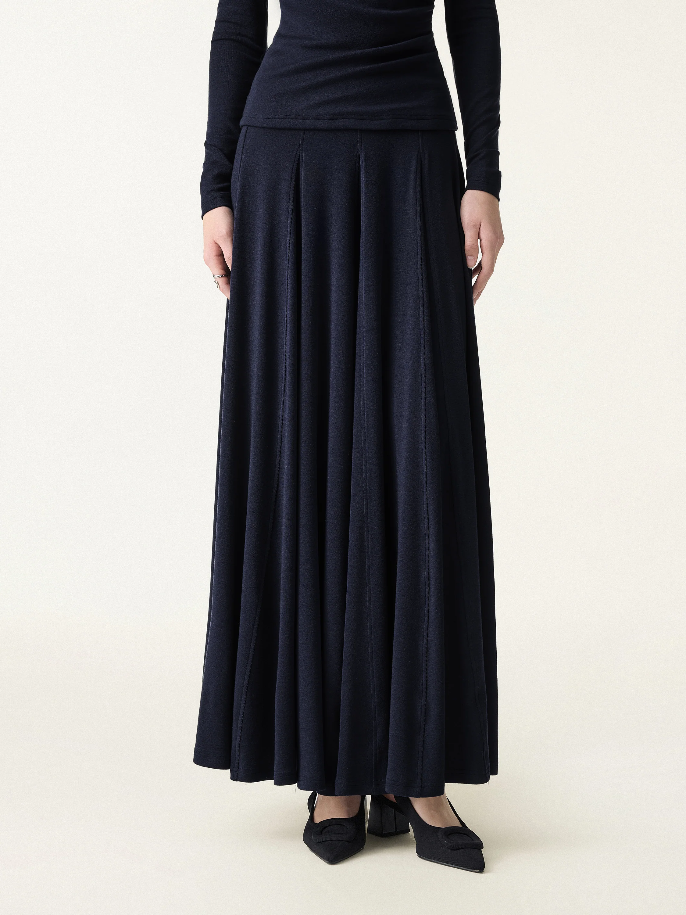 Lyocell Wool Godet Hem Pull-on Maxi Skirt - Image 4