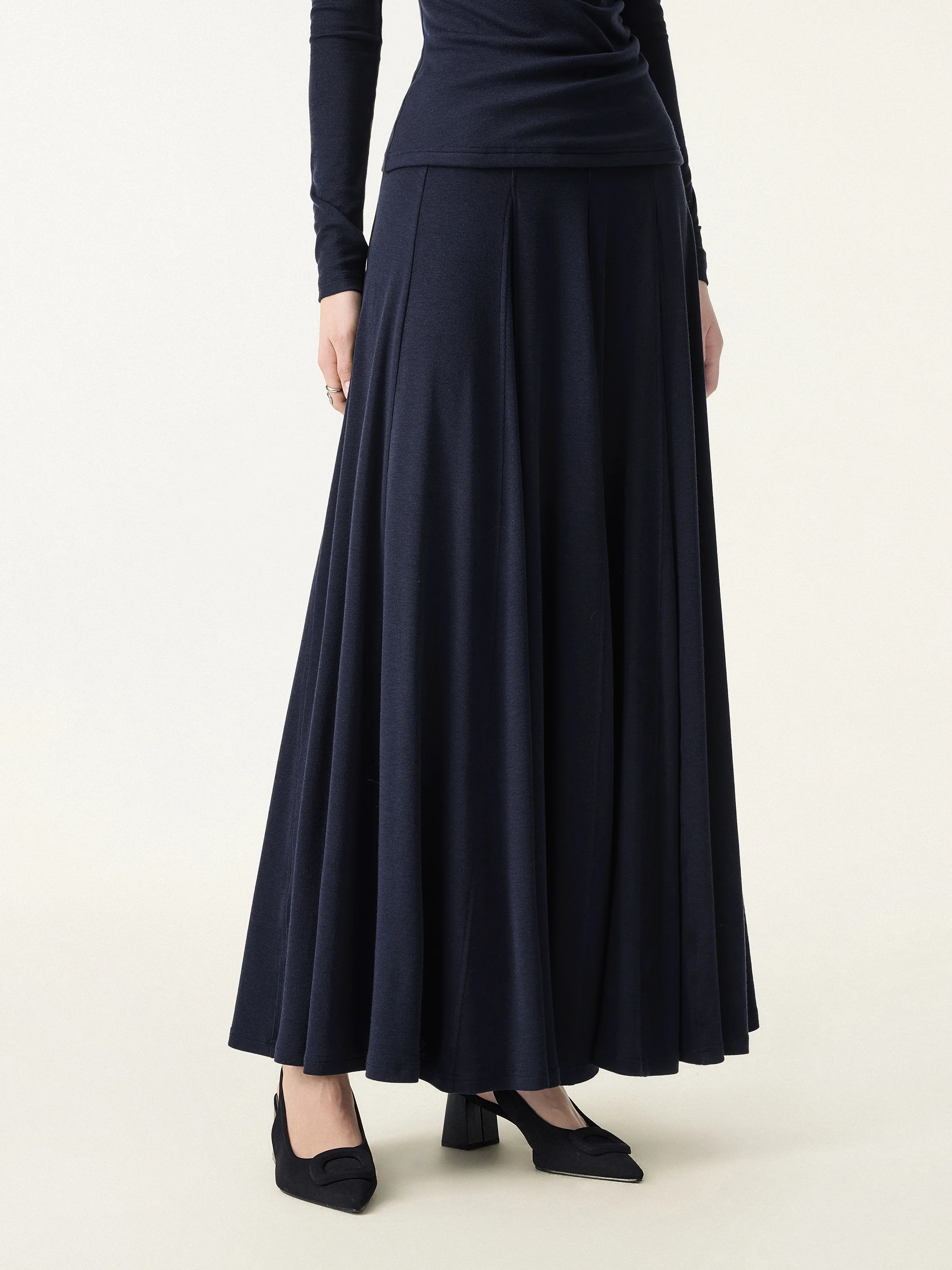 Lyocell Wool Godet Hem Pull-on Maxi Skirt - Image 5