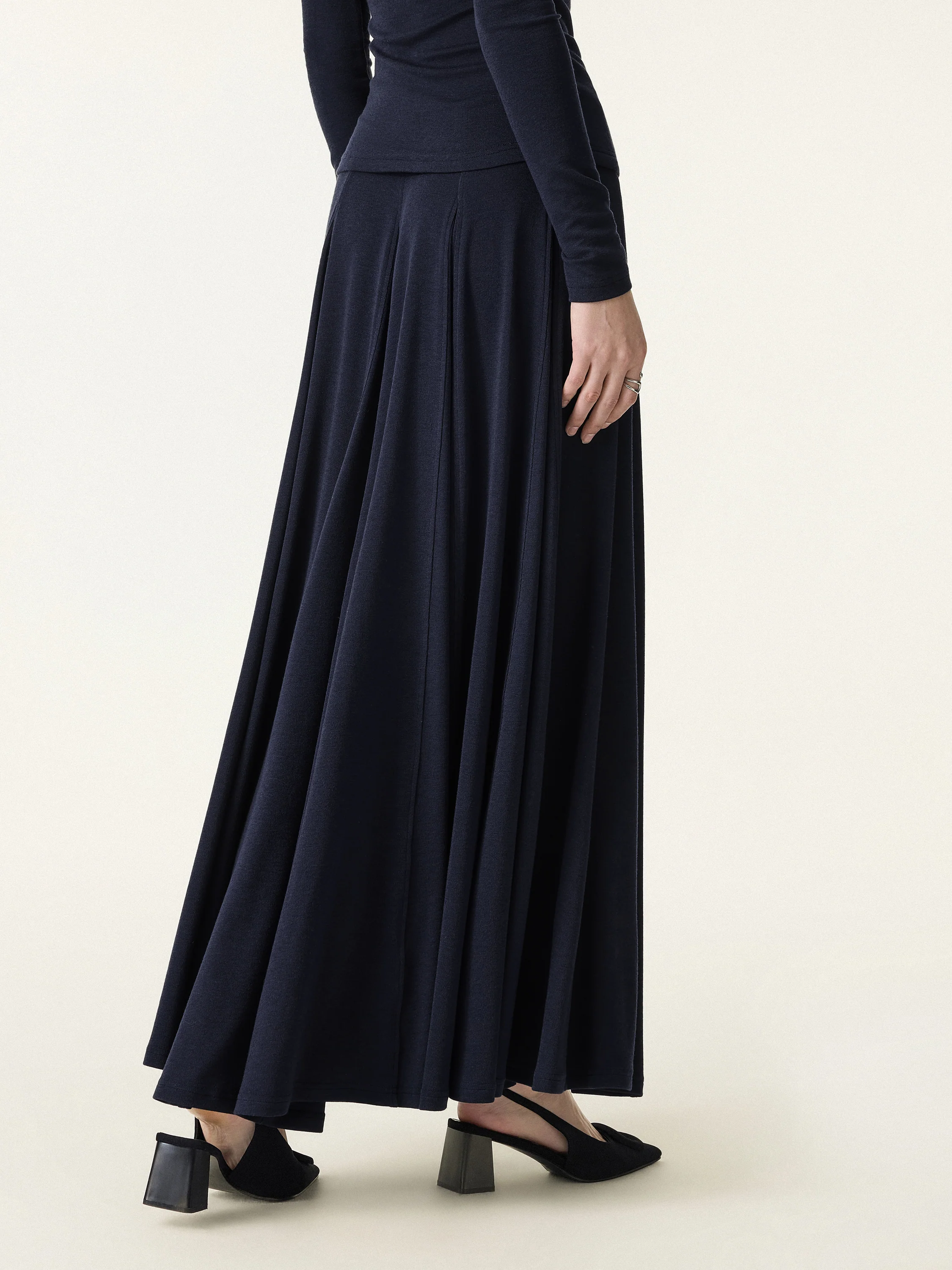 Lyocell Wool Godet Hem Pull-on Maxi Skirt - Image 6