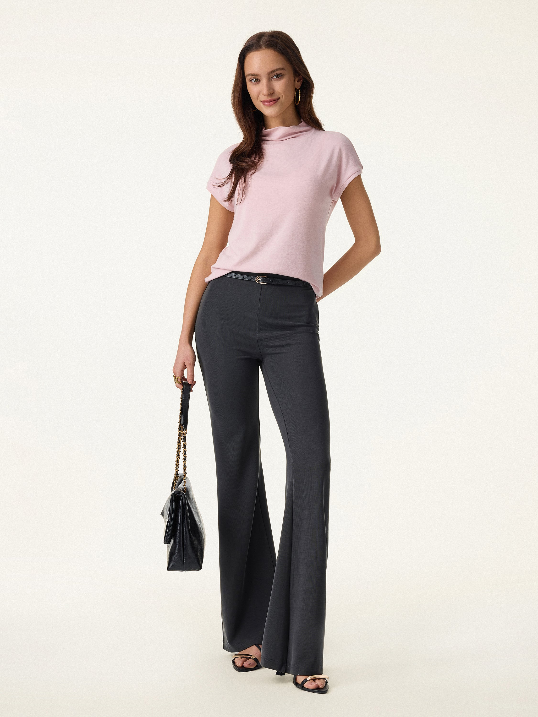 Lyocell Wool Semi-Sheer Mockneck Cap Sleeve Top - Image 5
