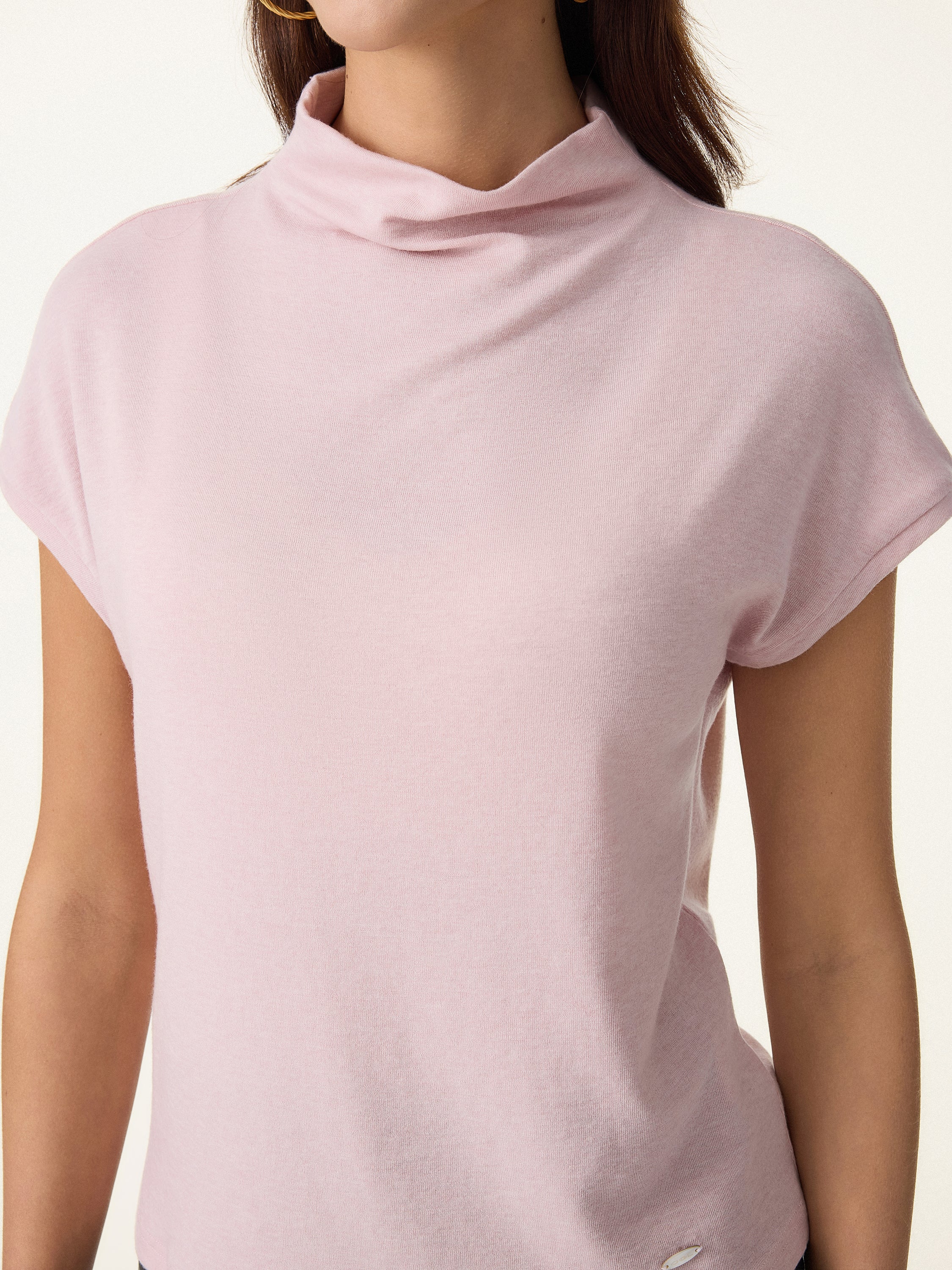 Lyocell Wool Semi-Sheer Mockneck Cap Sleeve Top - Image 7