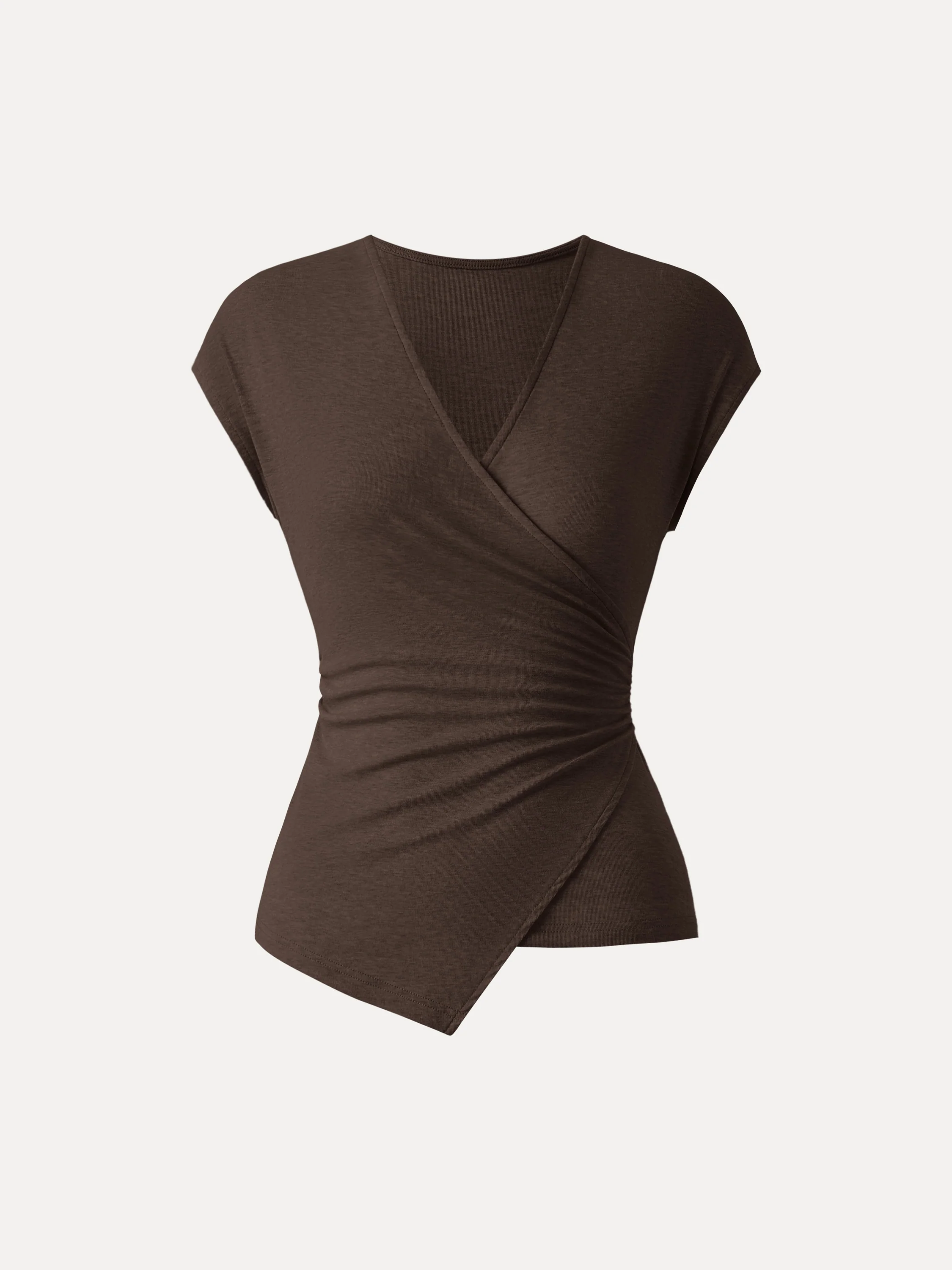 Lyocell Wool Surplice Cap Sleeve Asymmetrical Top - Image 3