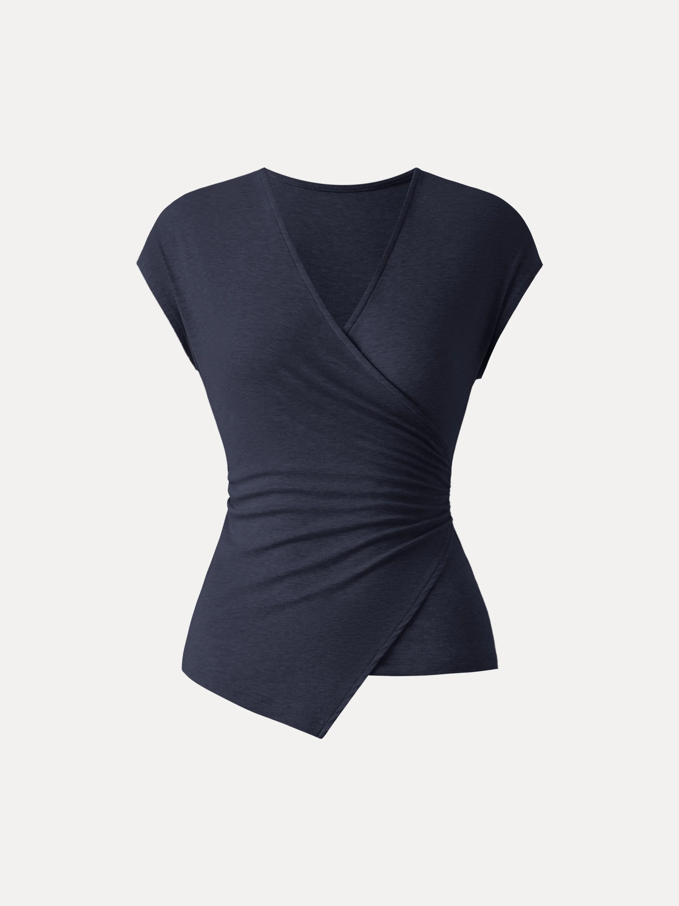 Lyocell Wool Surplice Cap Sleeve Asymmetrical Top - Image 4
