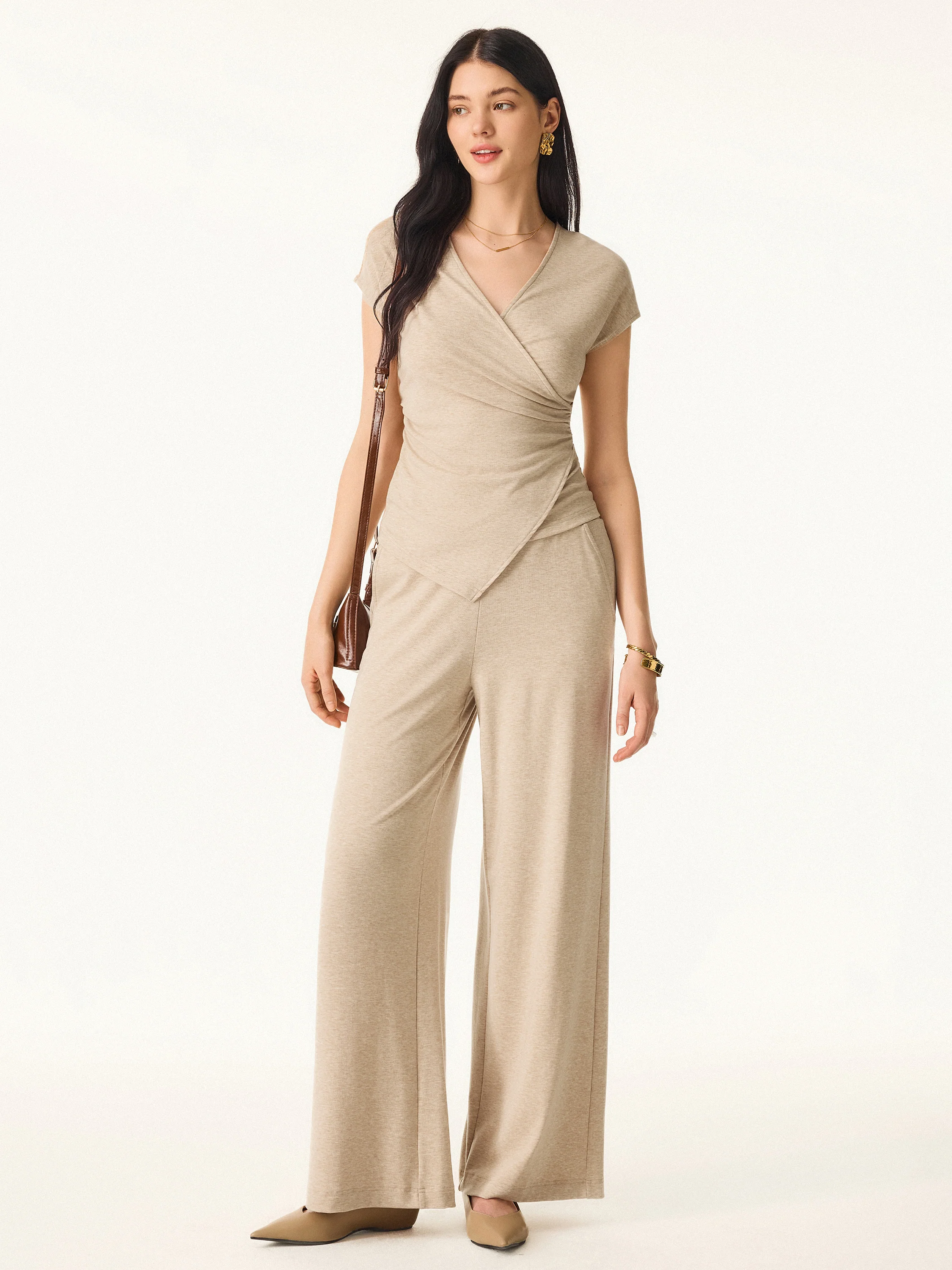 Lyocell Wool Surplice Cap Sleeve Asymmetrical Top - Image 6