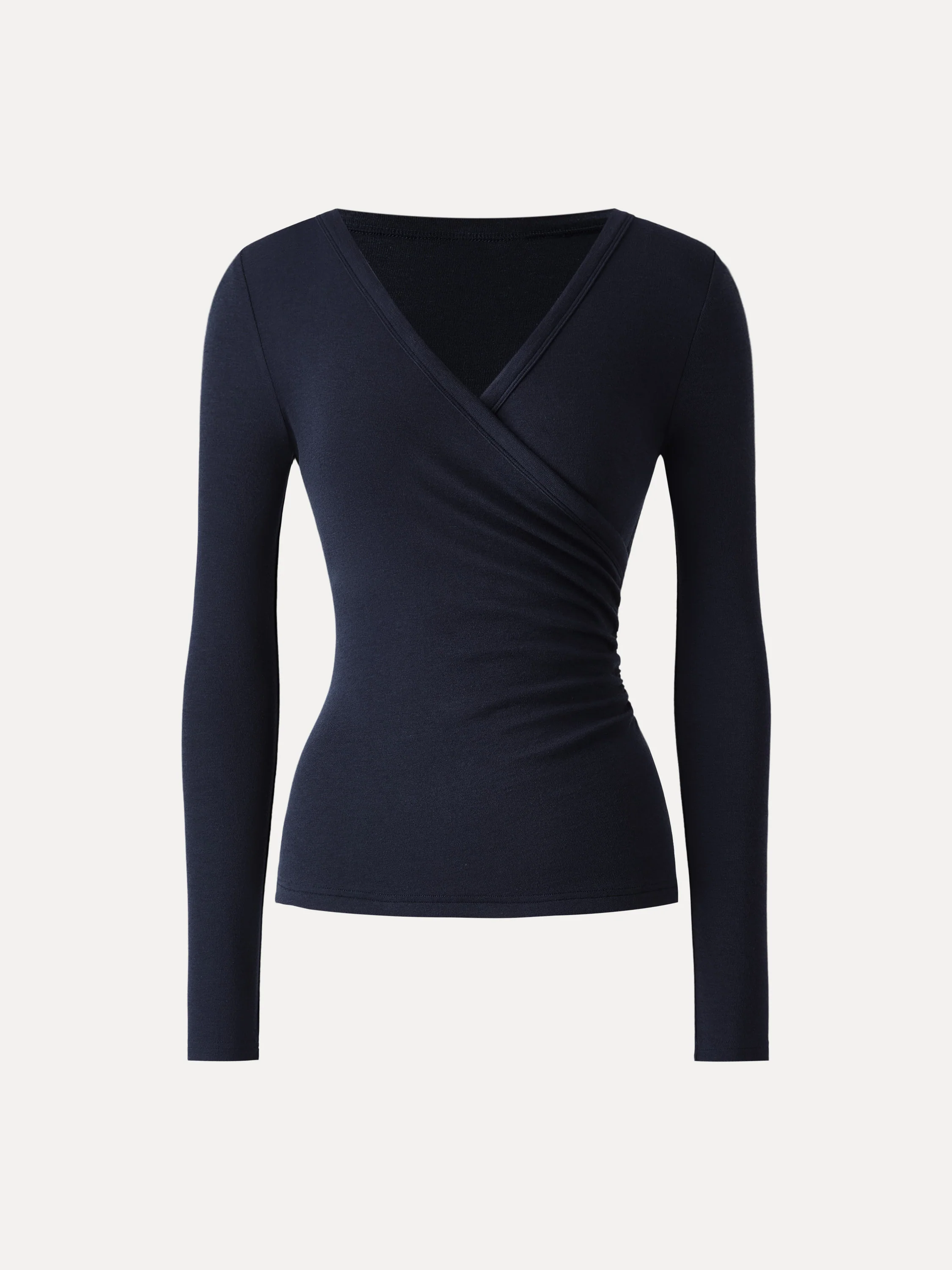 Lyocell Wool Surplice Ruched Long Sleeve Top - Image 13