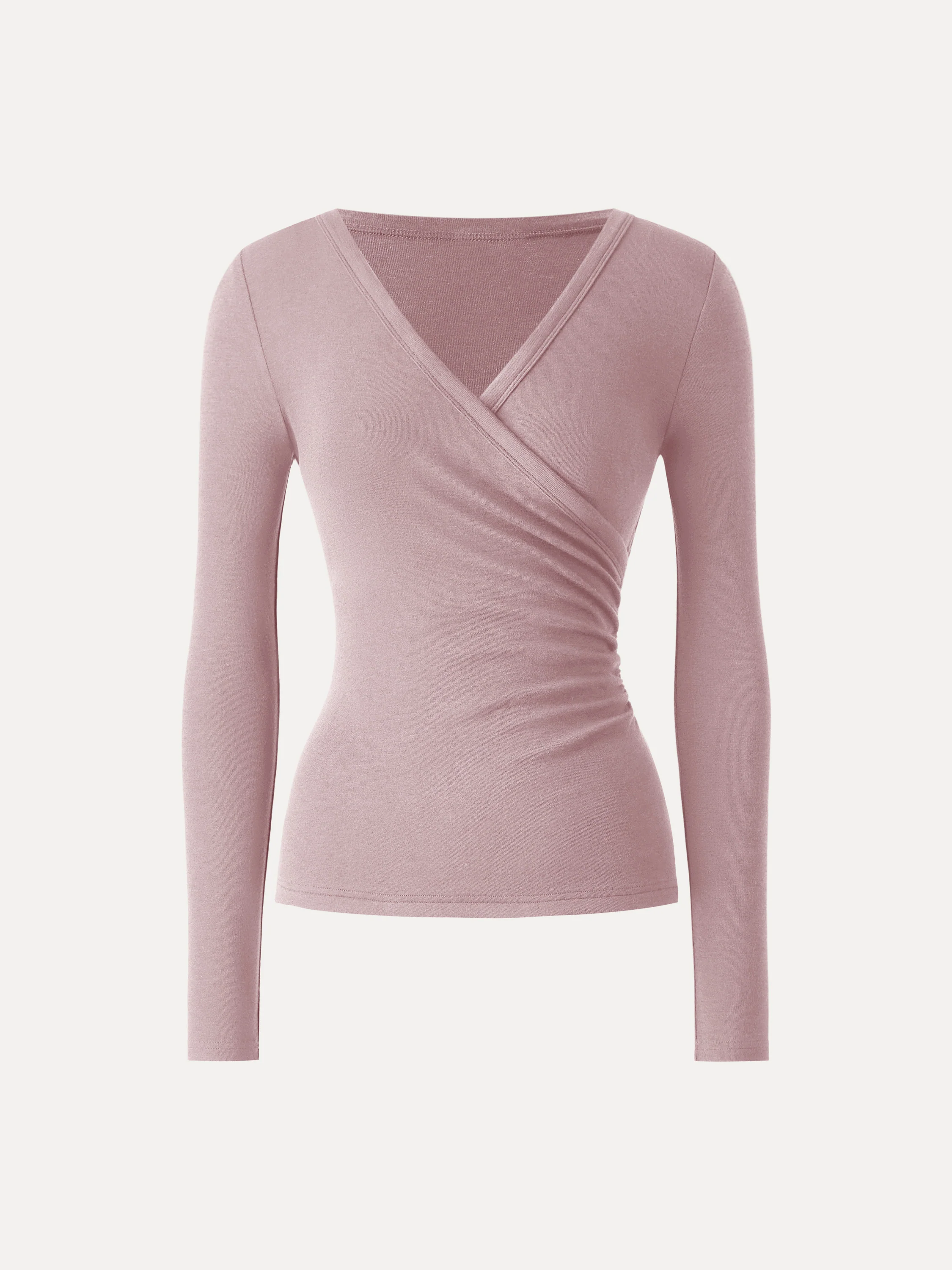 Lyocell Wool Surplice Ruched Long Sleeve Top - Image 15