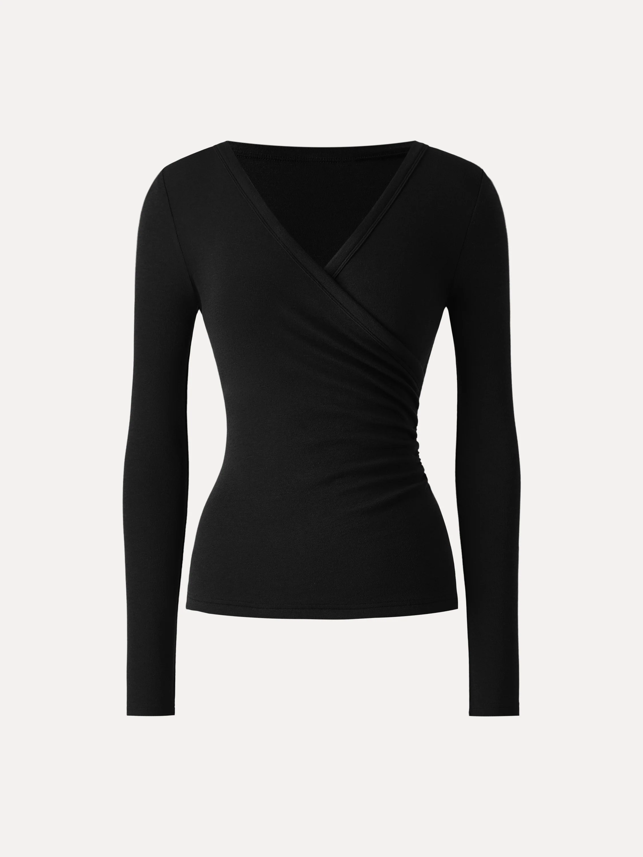 Lyocell Wool Surplice Ruched Long Sleeve Top - Image 16