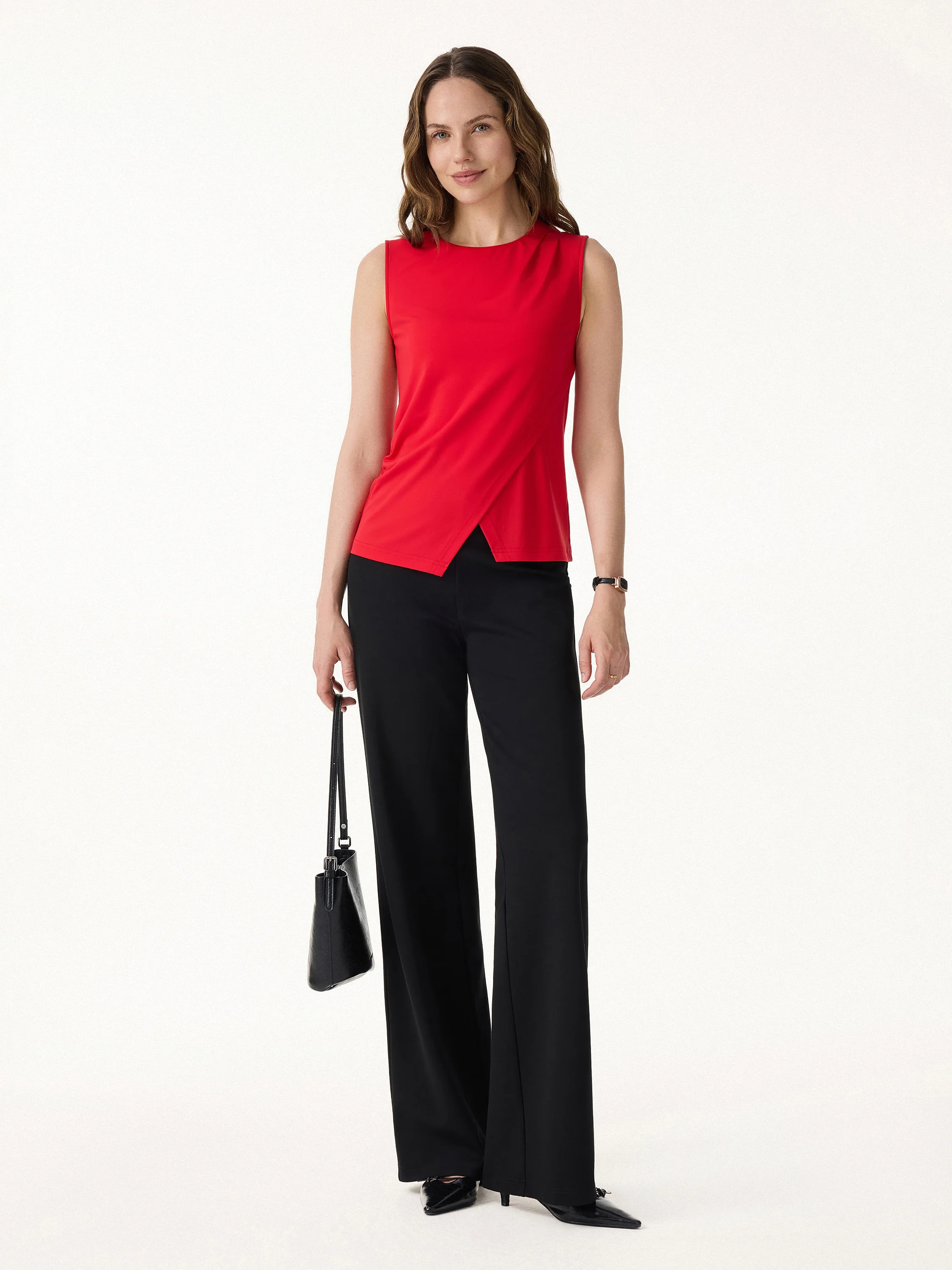 Lyocell Wool Tucked Asymmetrical Hem Top - Image 2