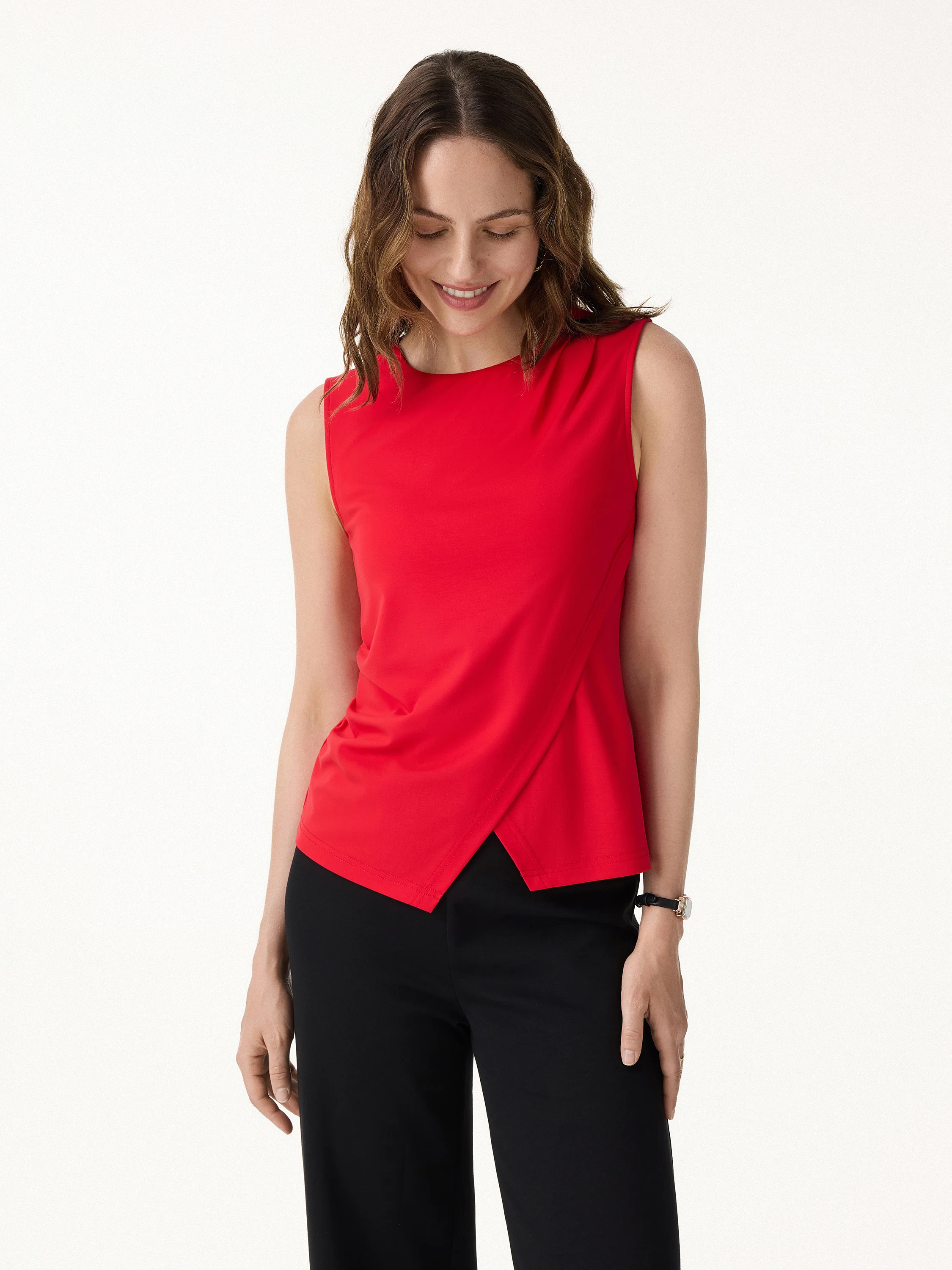 Lyocell Wool Tucked Asymmetrical Hem Top - Image 3