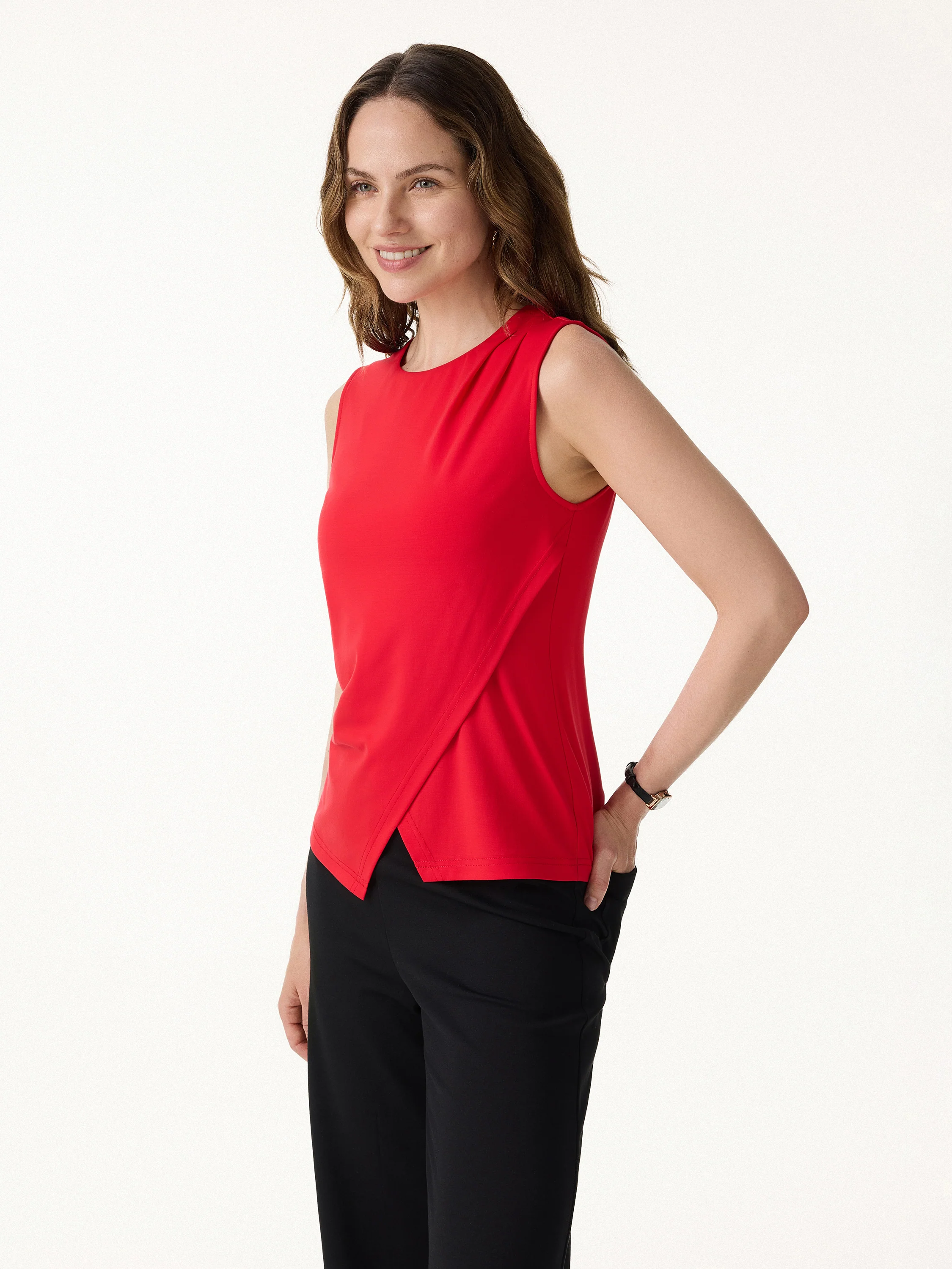 Lyocell Wool Tucked Asymmetrical Hem Top - Image 5
