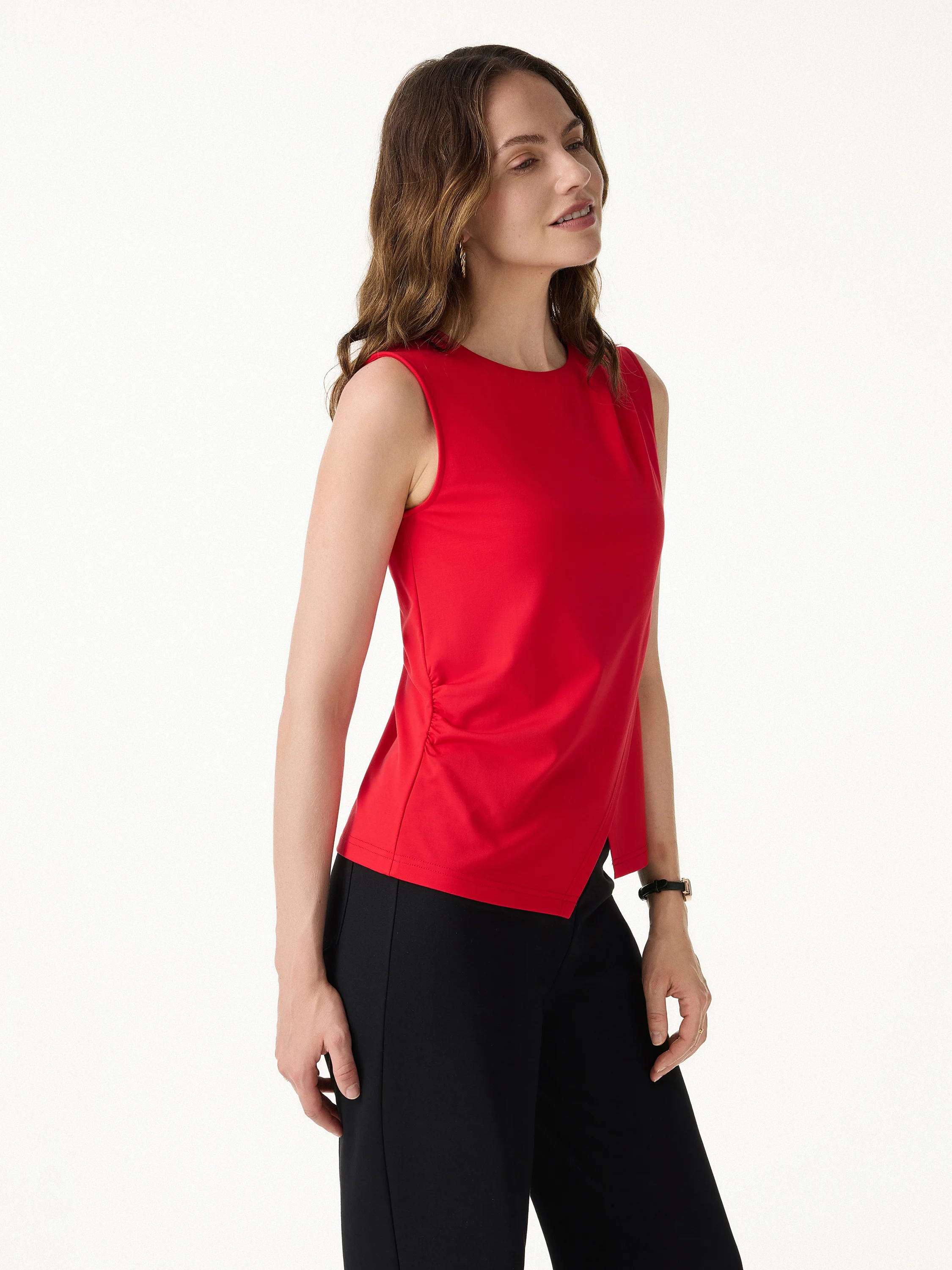 Lyocell Wool Tucked Asymmetrical Hem Top - Image 6