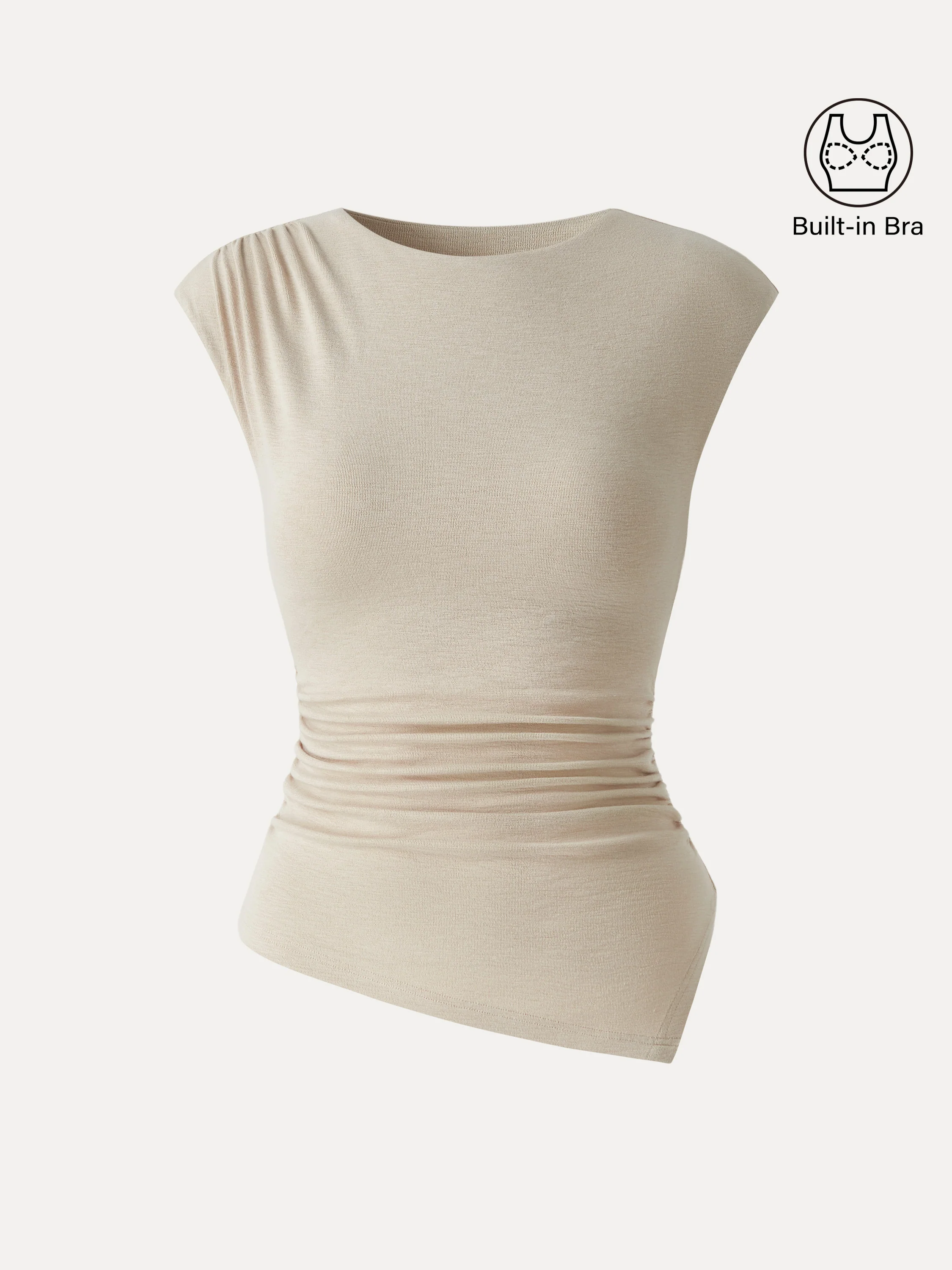 Matte Smooth Cap Sleeve Ruched Asymmetrical Bra Top - Image 10