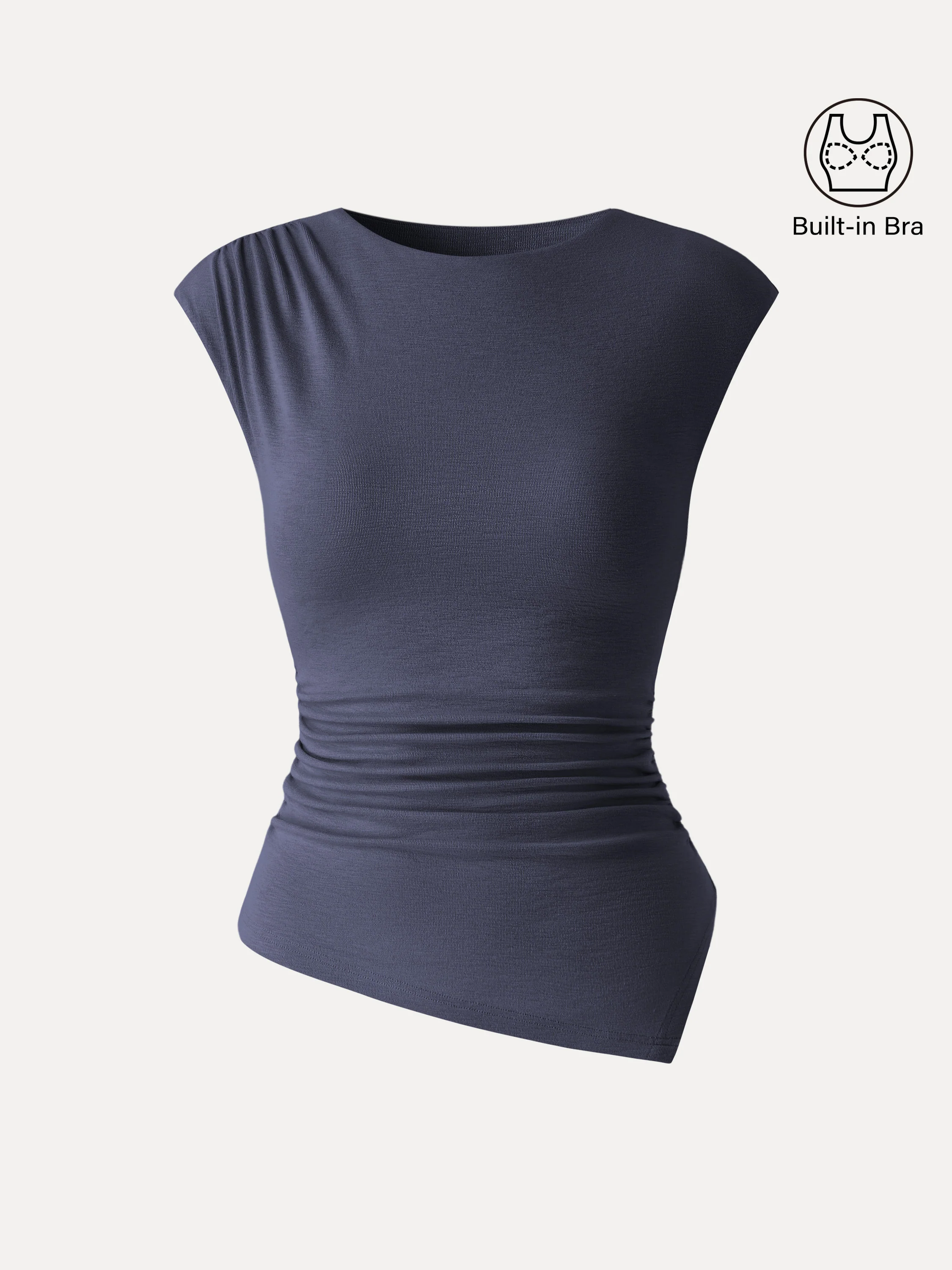 Matte Smooth Cap Sleeve Ruched Asymmetrical Bra Top - Image 11