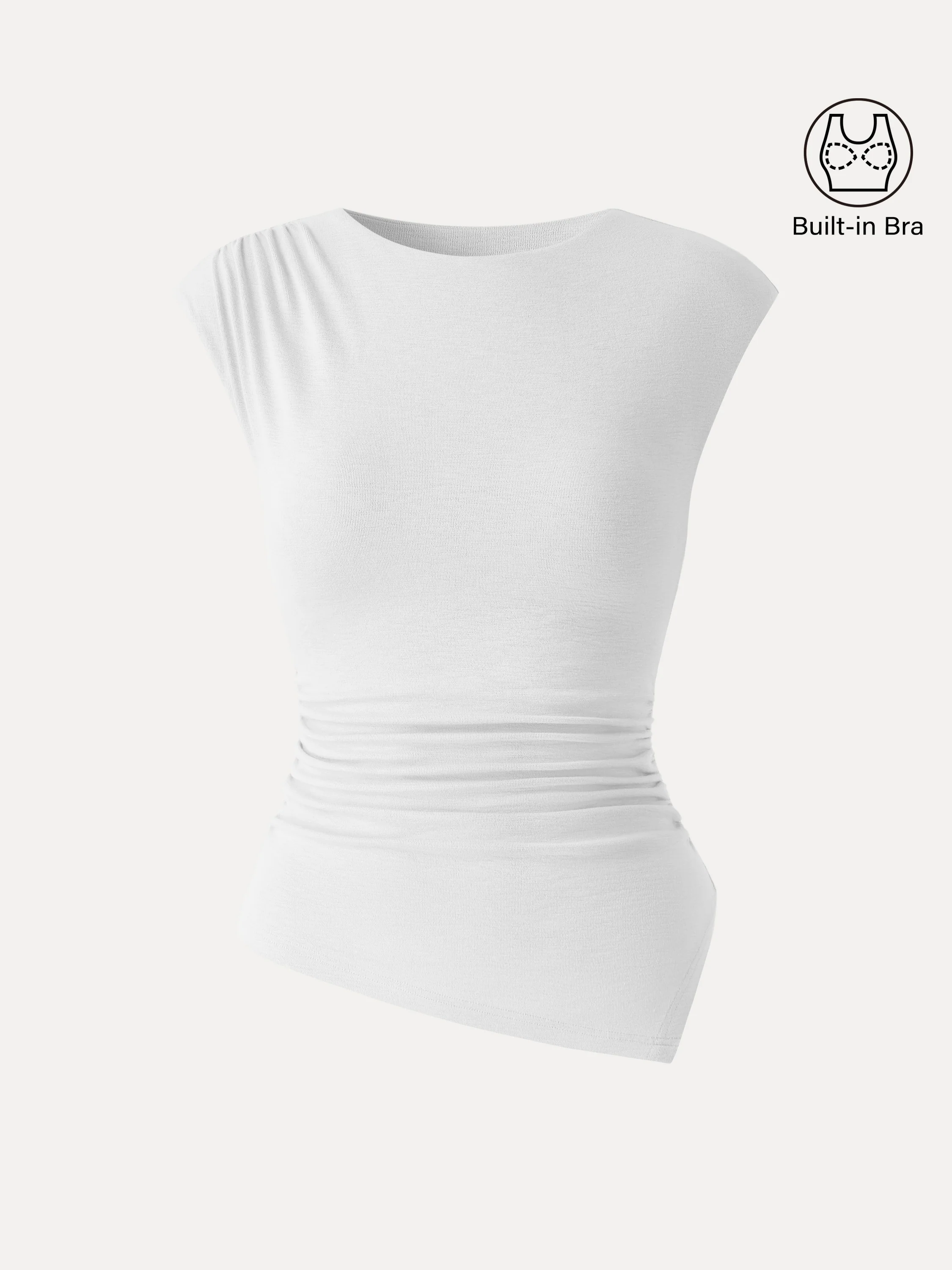 Matte Smooth Cap Sleeve Ruched Asymmetrical Bra Top - Image 12