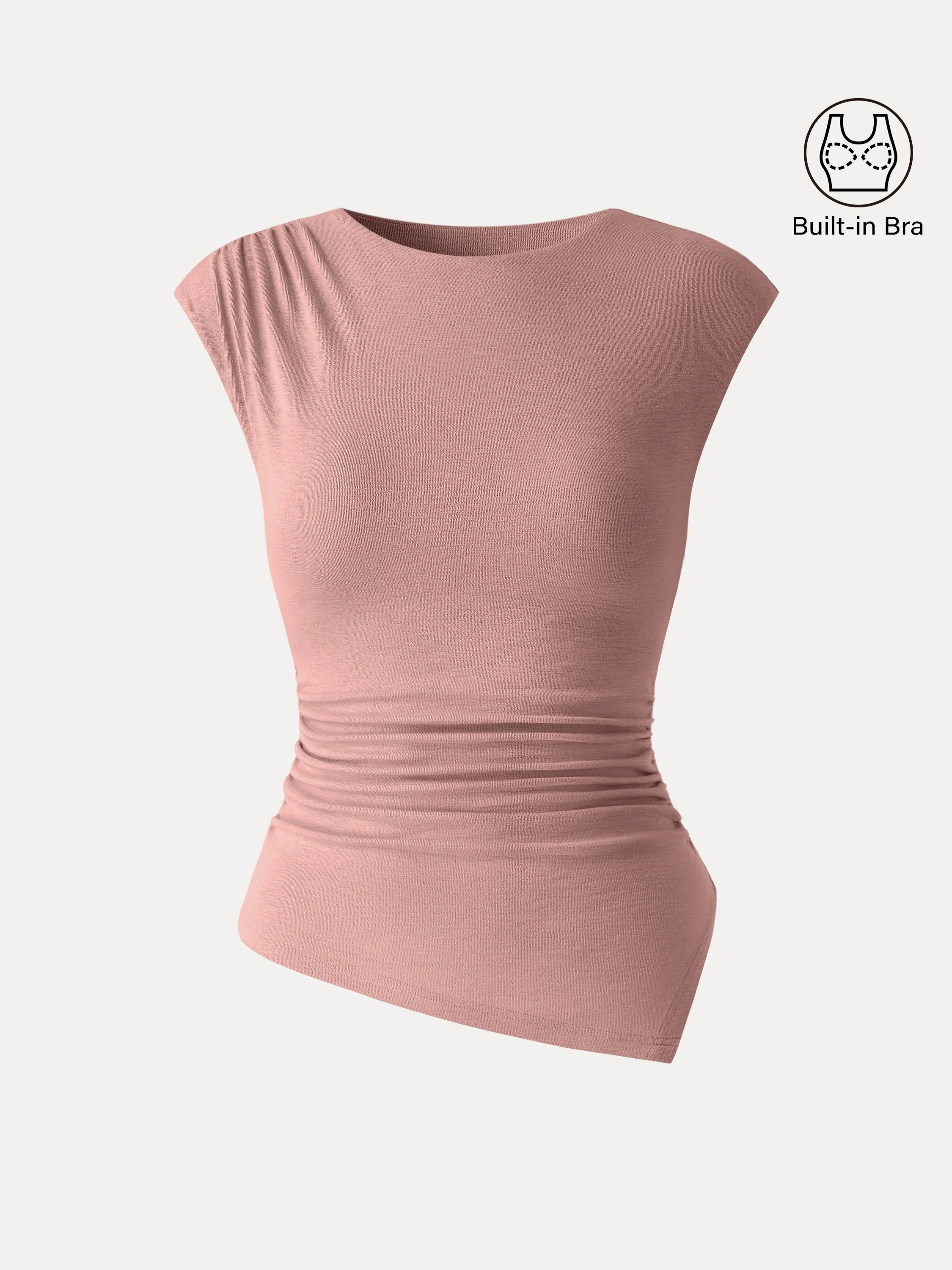 Matte Smooth Cap Sleeve Ruched Asymmetrical Bra Top - Image 13