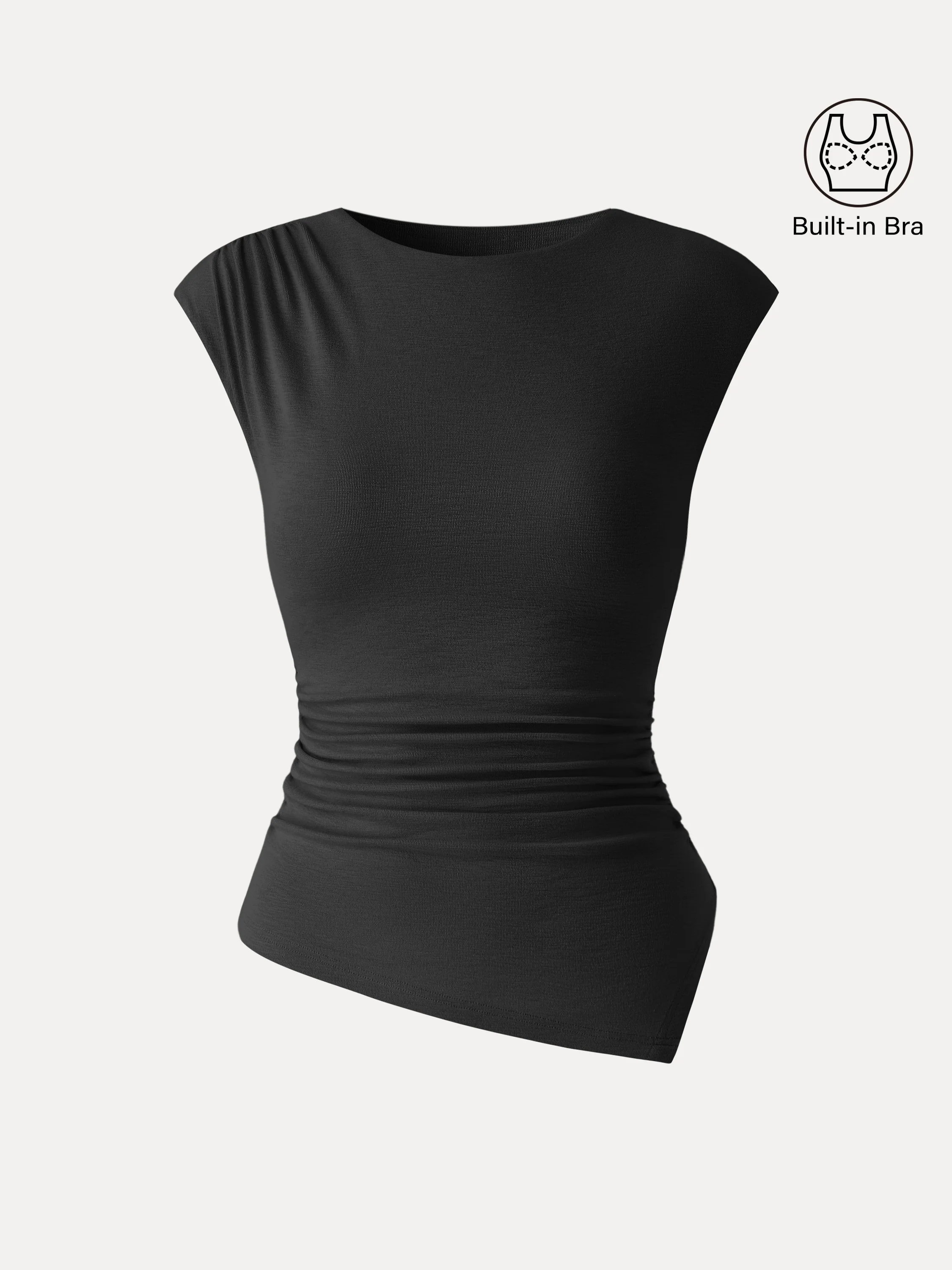 Matte Smooth Cap Sleeve Ruched Asymmetrical Bra Top - Image 14