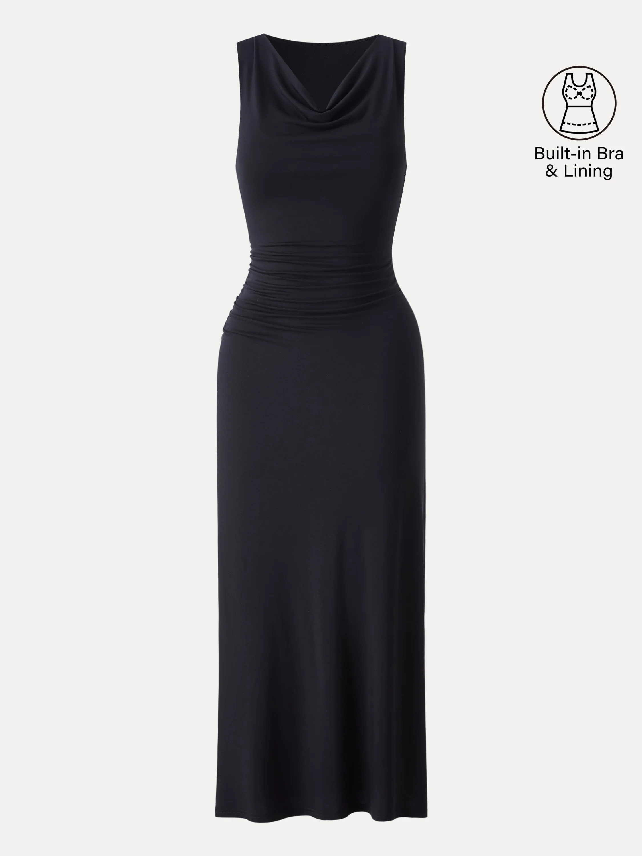 Matte Smooth Cowl Neck Ruched Midi Bra Dress - Image 11