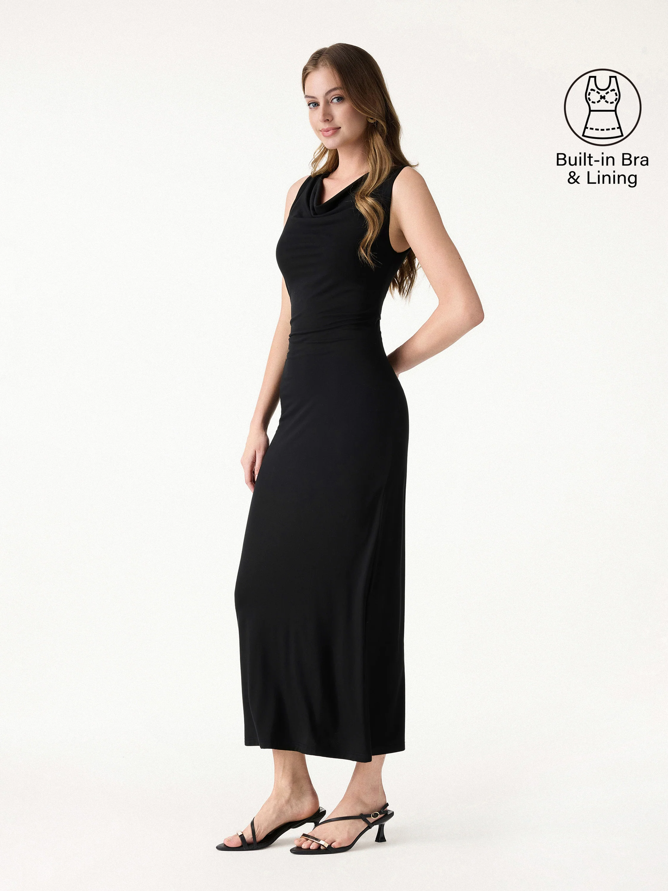 Matte Smooth Cowl Neck Ruched Midi Bra Dress - Image 2