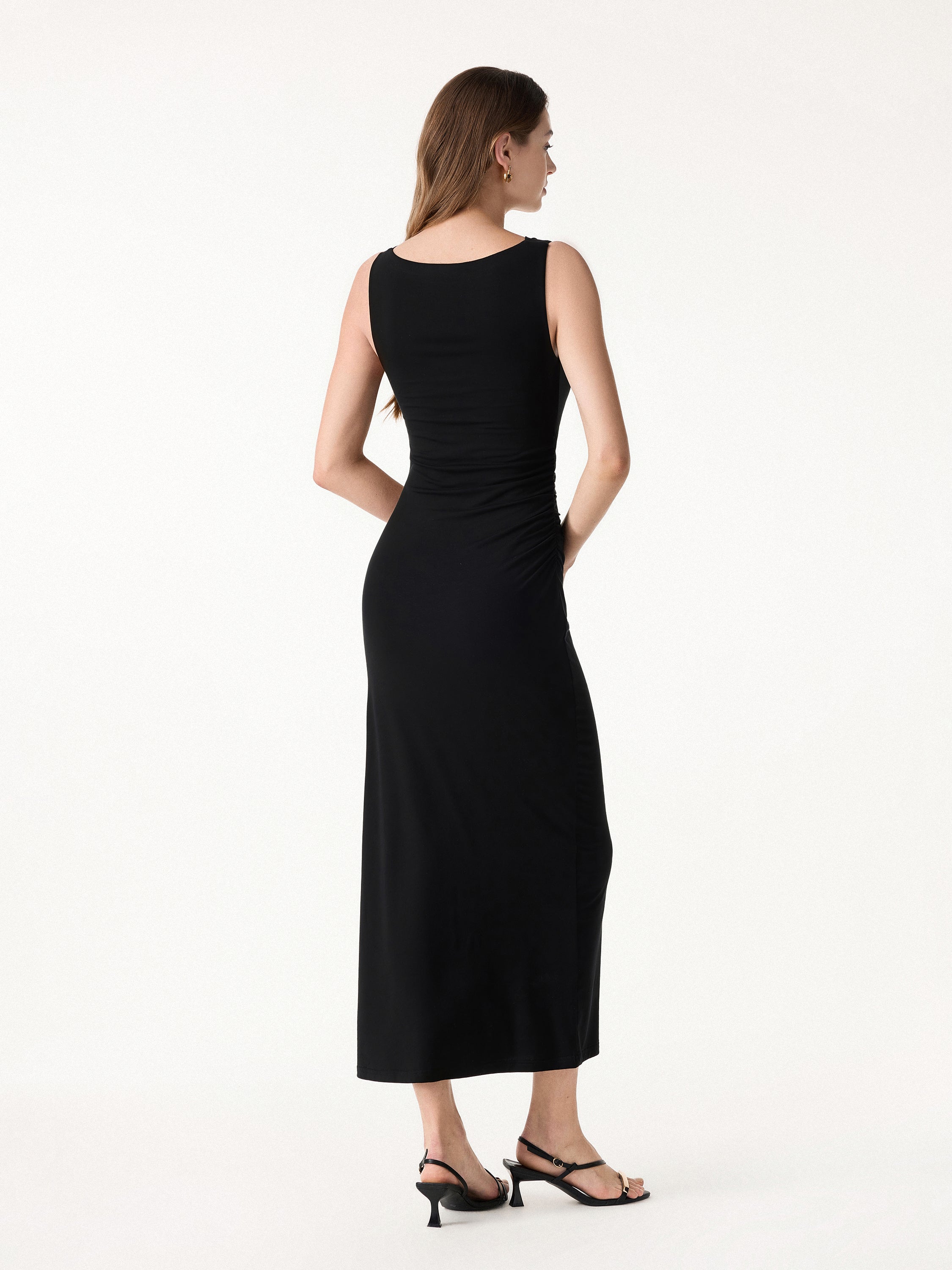 Matte Smooth Cowl Neck Ruched Midi Bra Dress - Image 7
