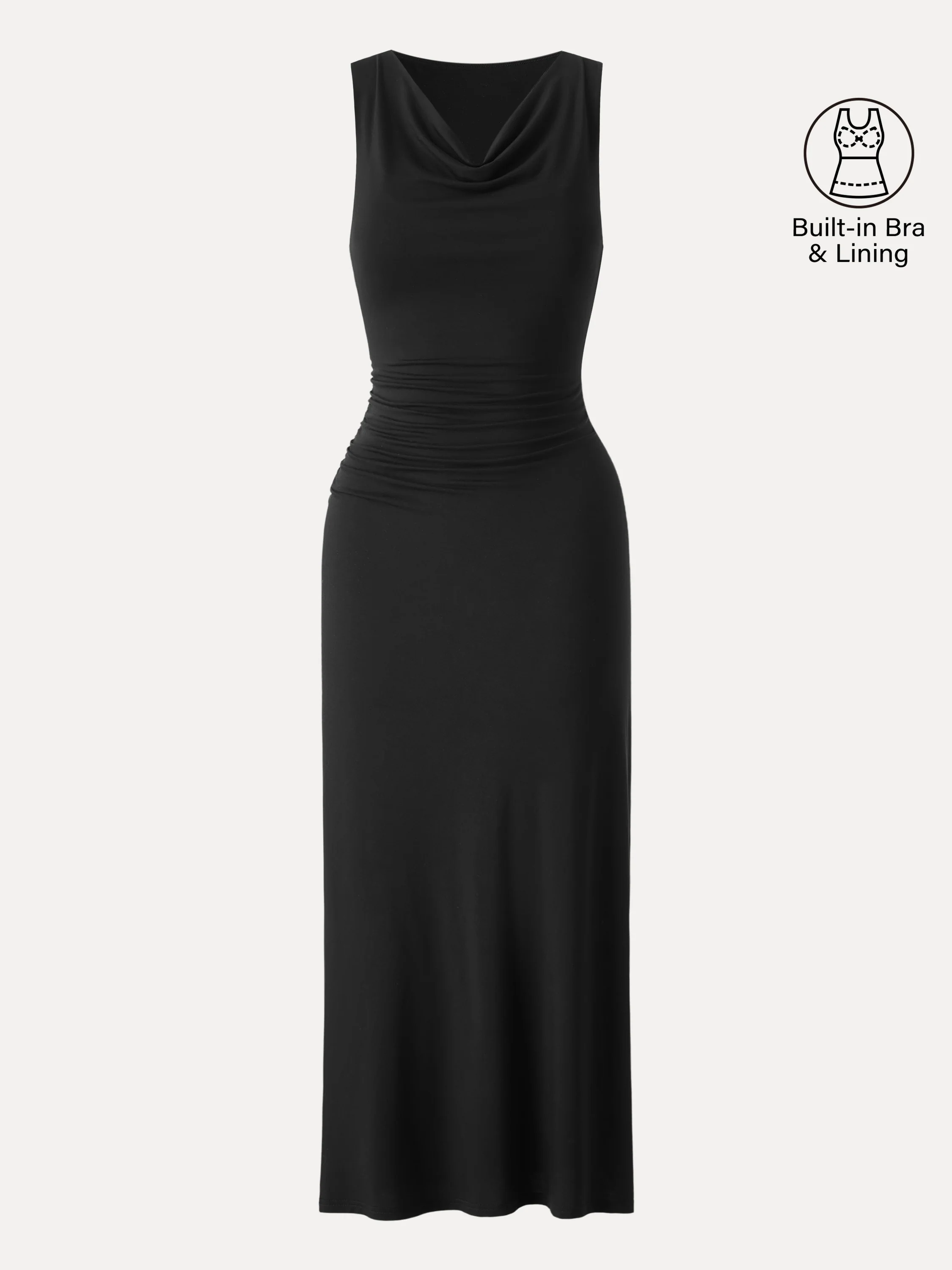 Matte Smooth Cowl Neck Ruched Midi Bra Dress - Image 9