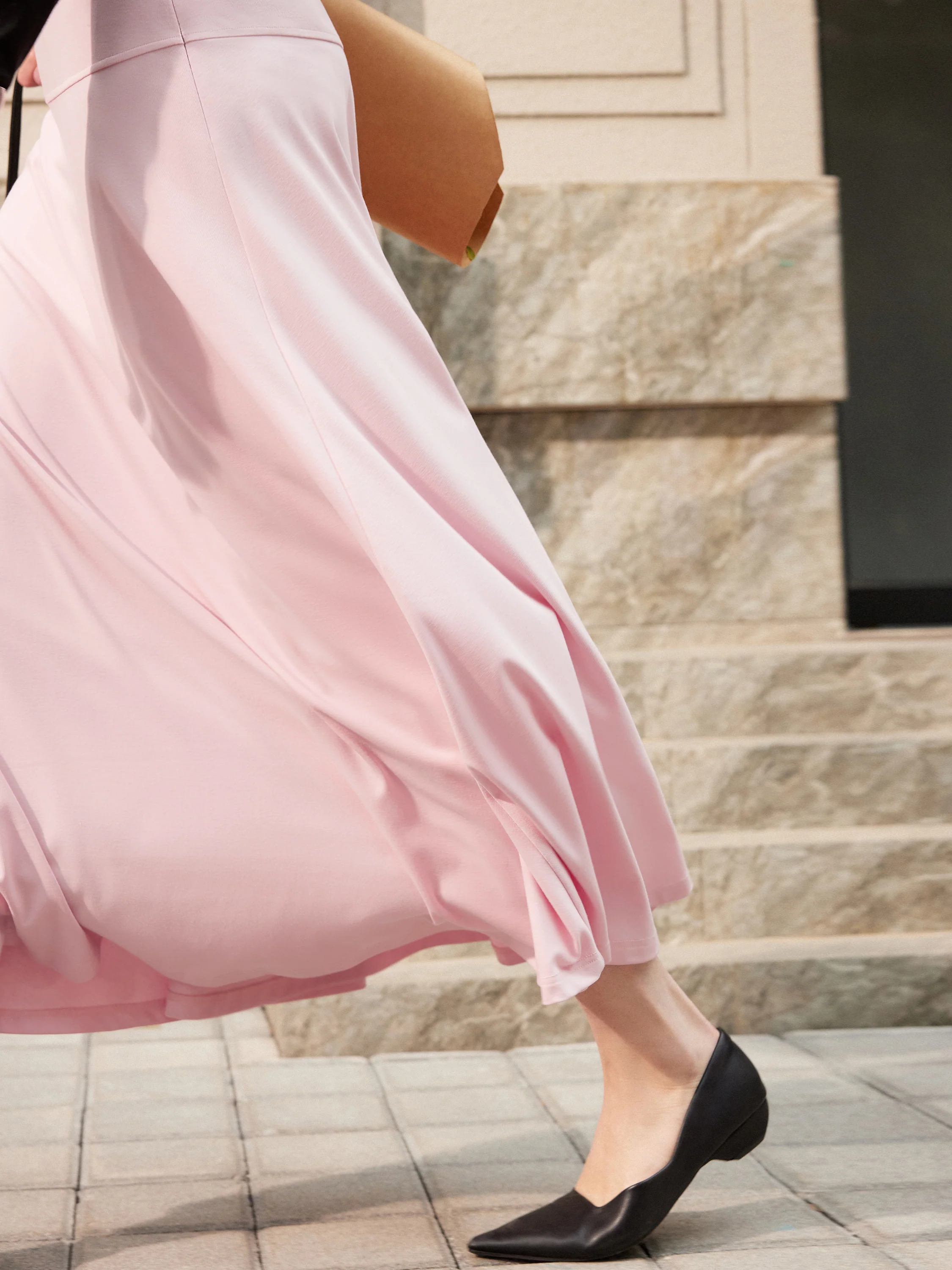 Mid Rise Flare Circle Midi Skirt with Pockets - Image 5