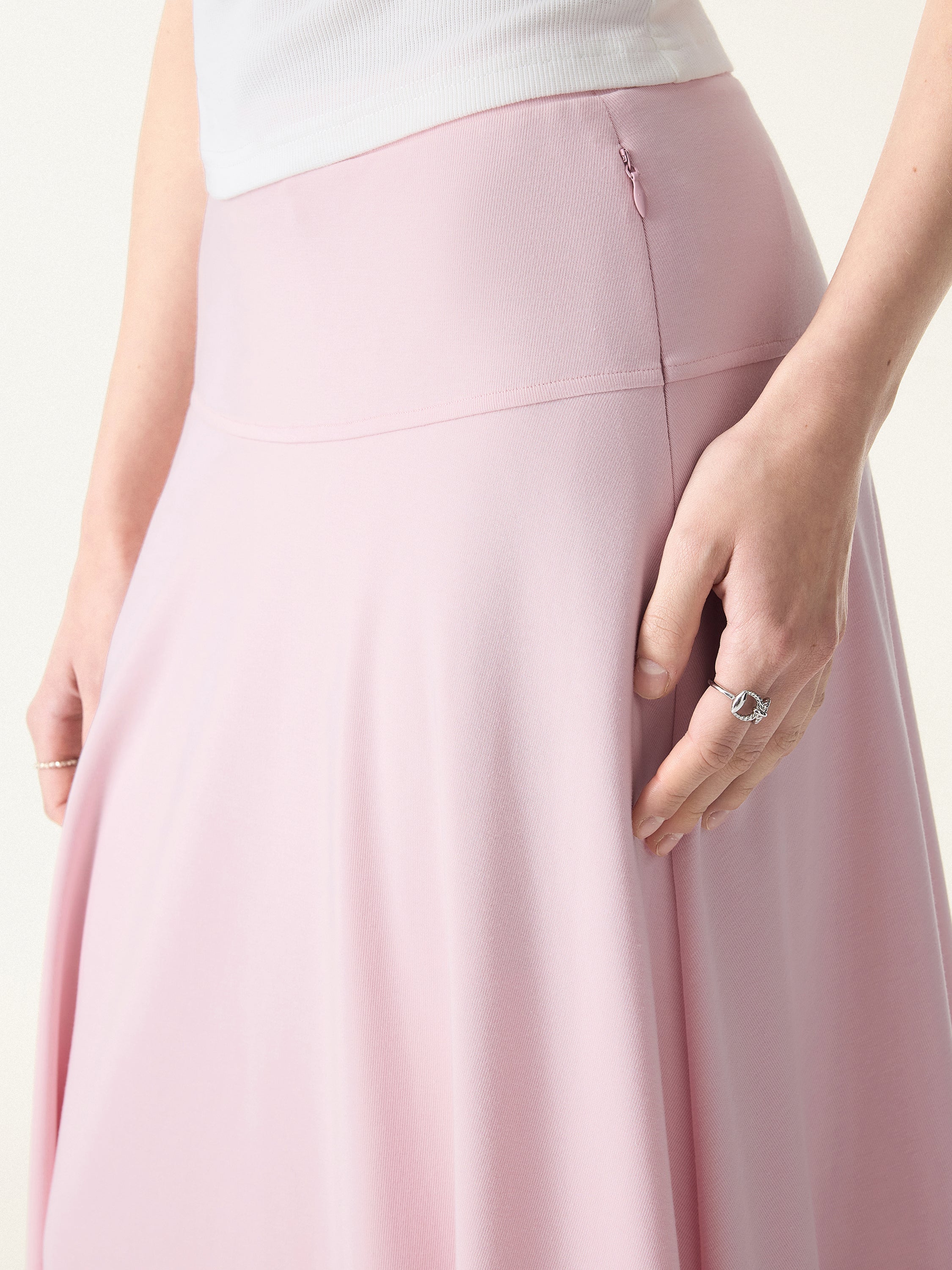 Mid Rise Flare Circle Midi Skirt with Pockets - Image 6
