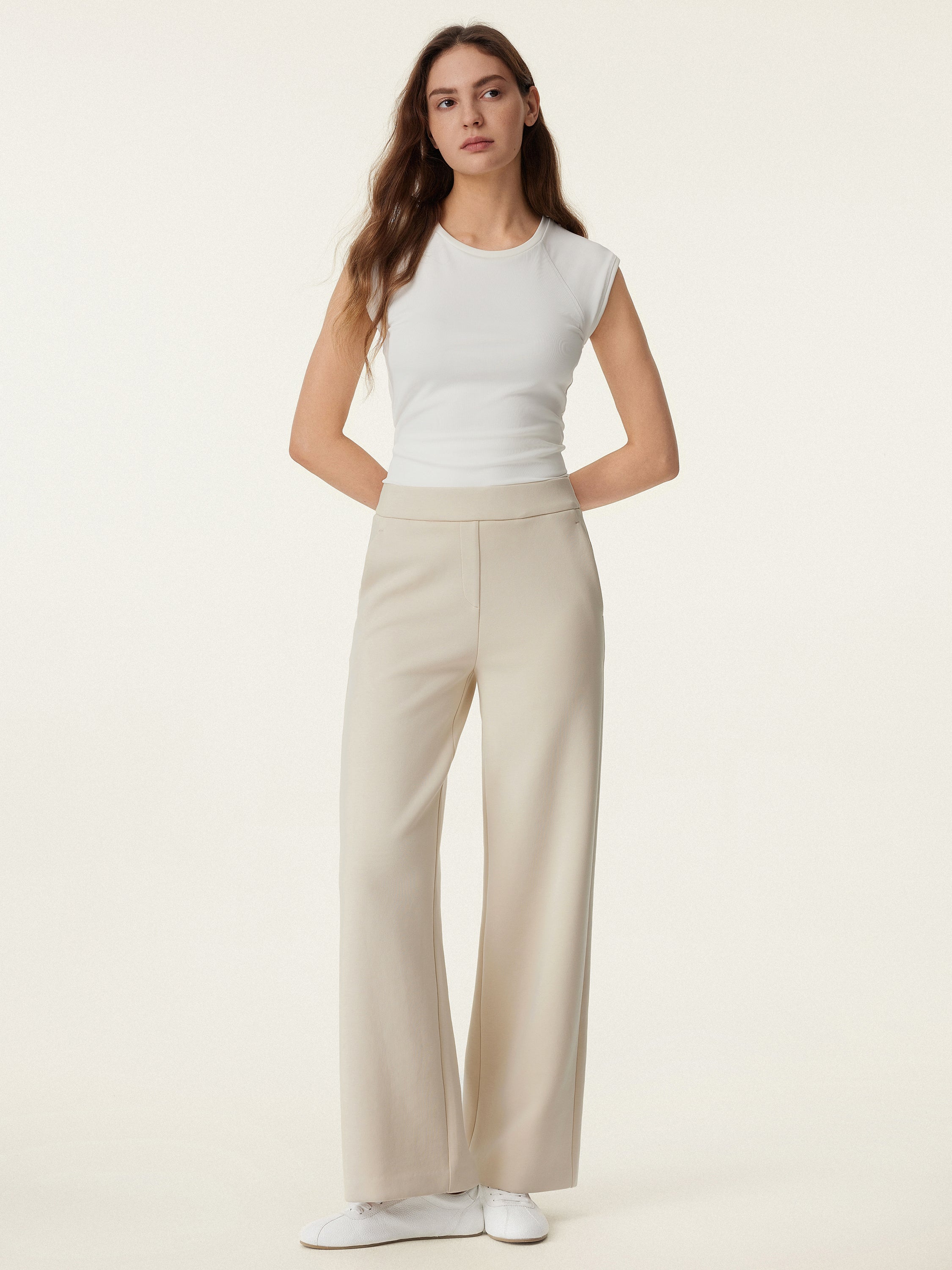 Textured Mid Rise Pull-on Straight Pant with Pockets - Image 3