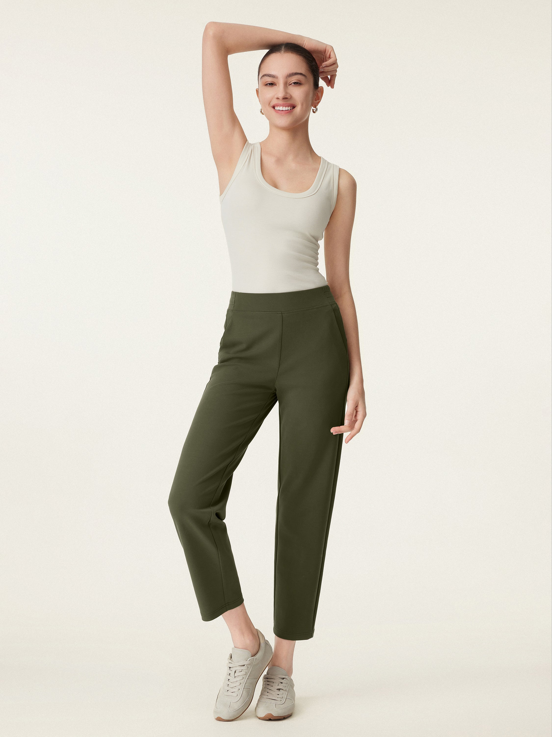 Mid Rise Pull-on Tapered Pants with Pockets - Image 14