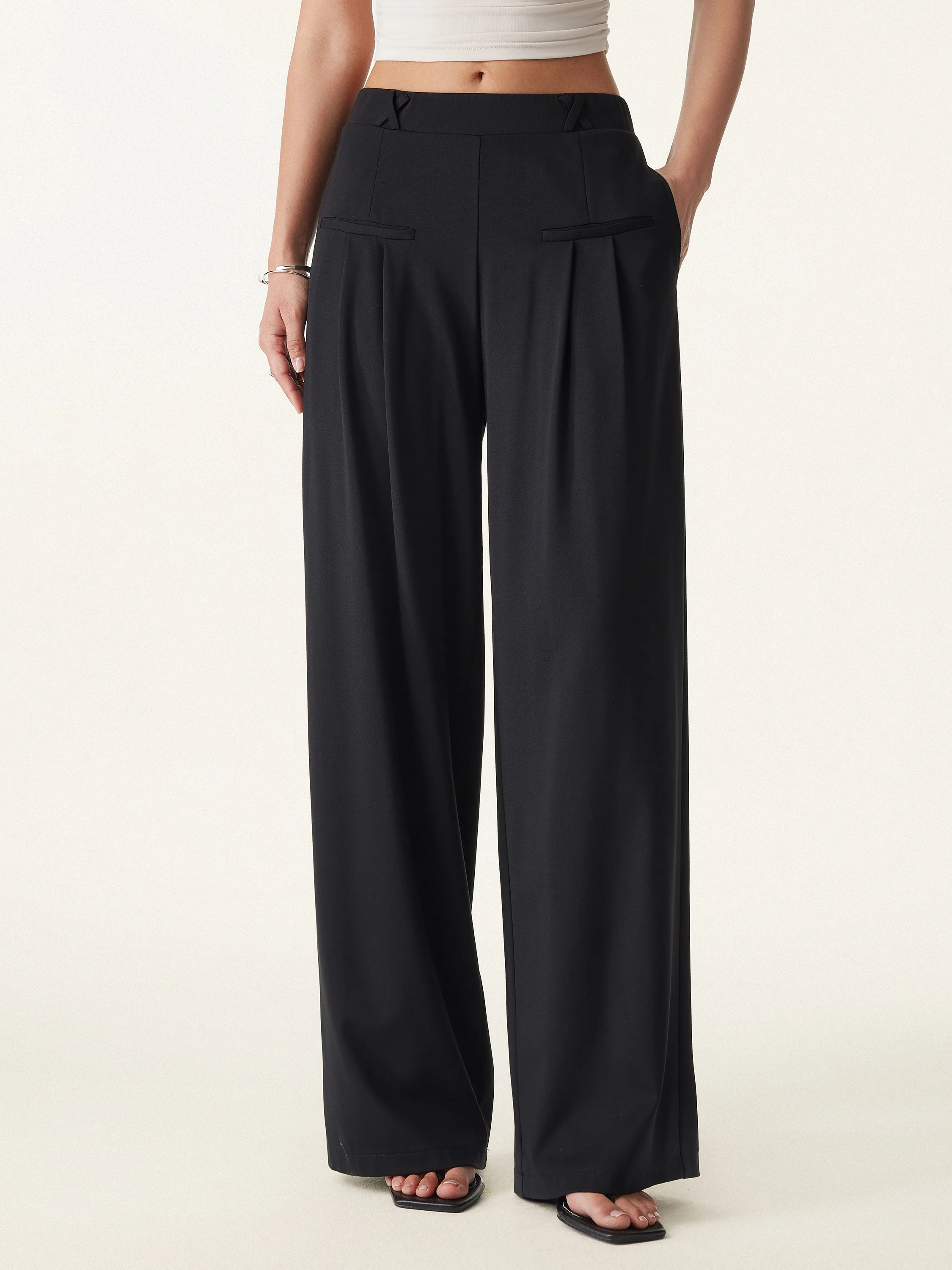 Drapey Bamboo Ponte Mid Rise Wide Leg Trouser with Pockets - Image 5